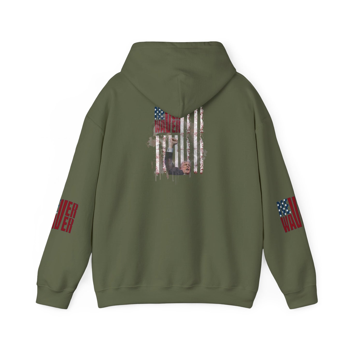 Unisex Heavy Blend™ Hooded Sweatshirt - Stylish Comfort with 'Never Waver Trump Fist Pump W Jesus  Protection' Design - Never Waver