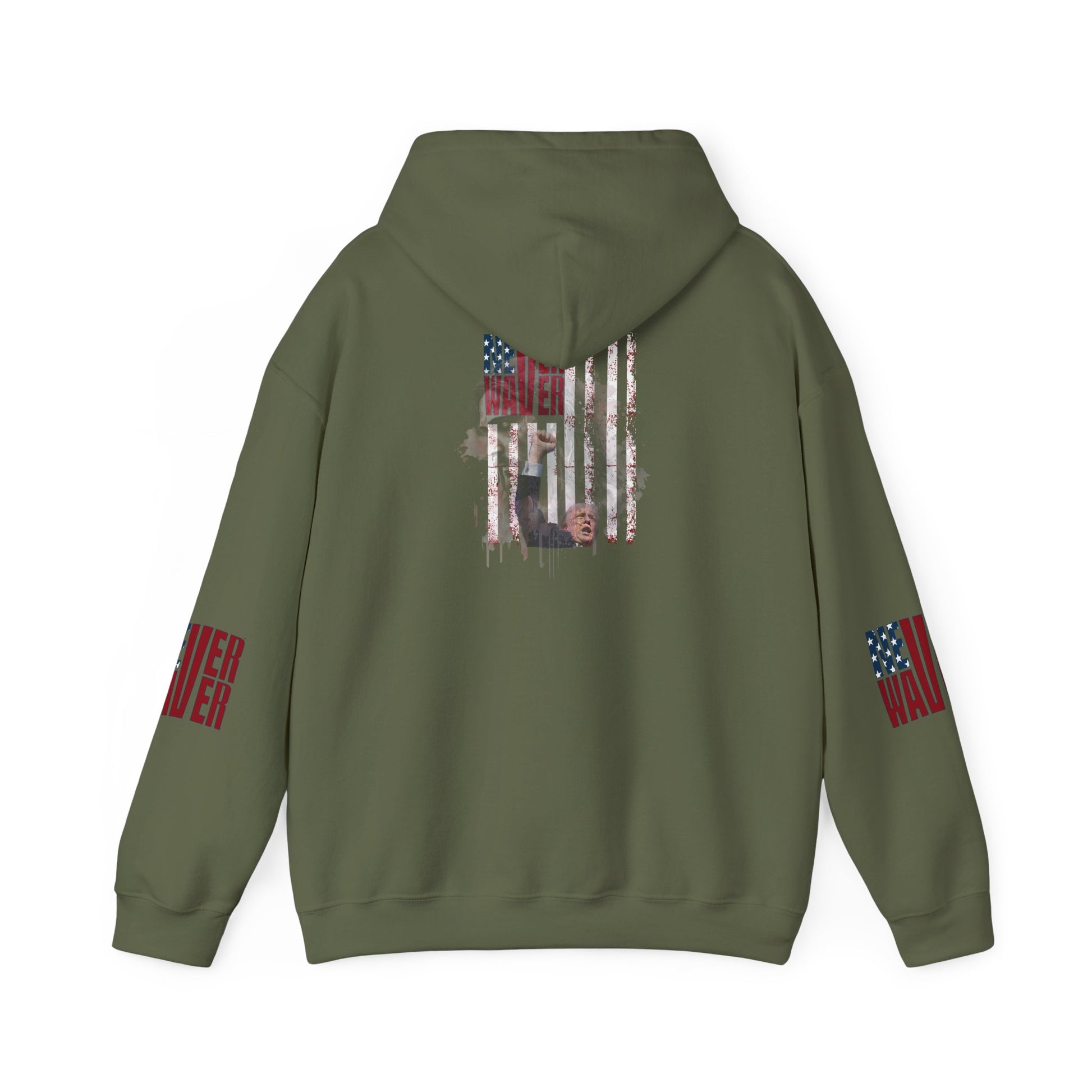Unisex Heavy Blend™ Hooded Sweatshirt - Stylish Comfort with 'Never Waver Trump Fist Pump W Jesus  Protection' Design - Never Waver