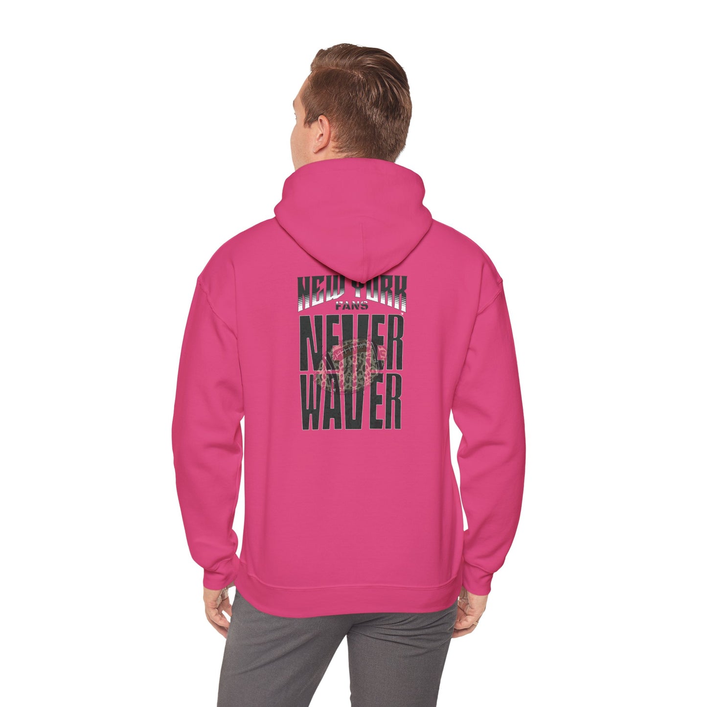 New York Fans Never Waver W Leopard Football Unisex Heavy Blend™ Hooded Sweatshirt - Never Waver