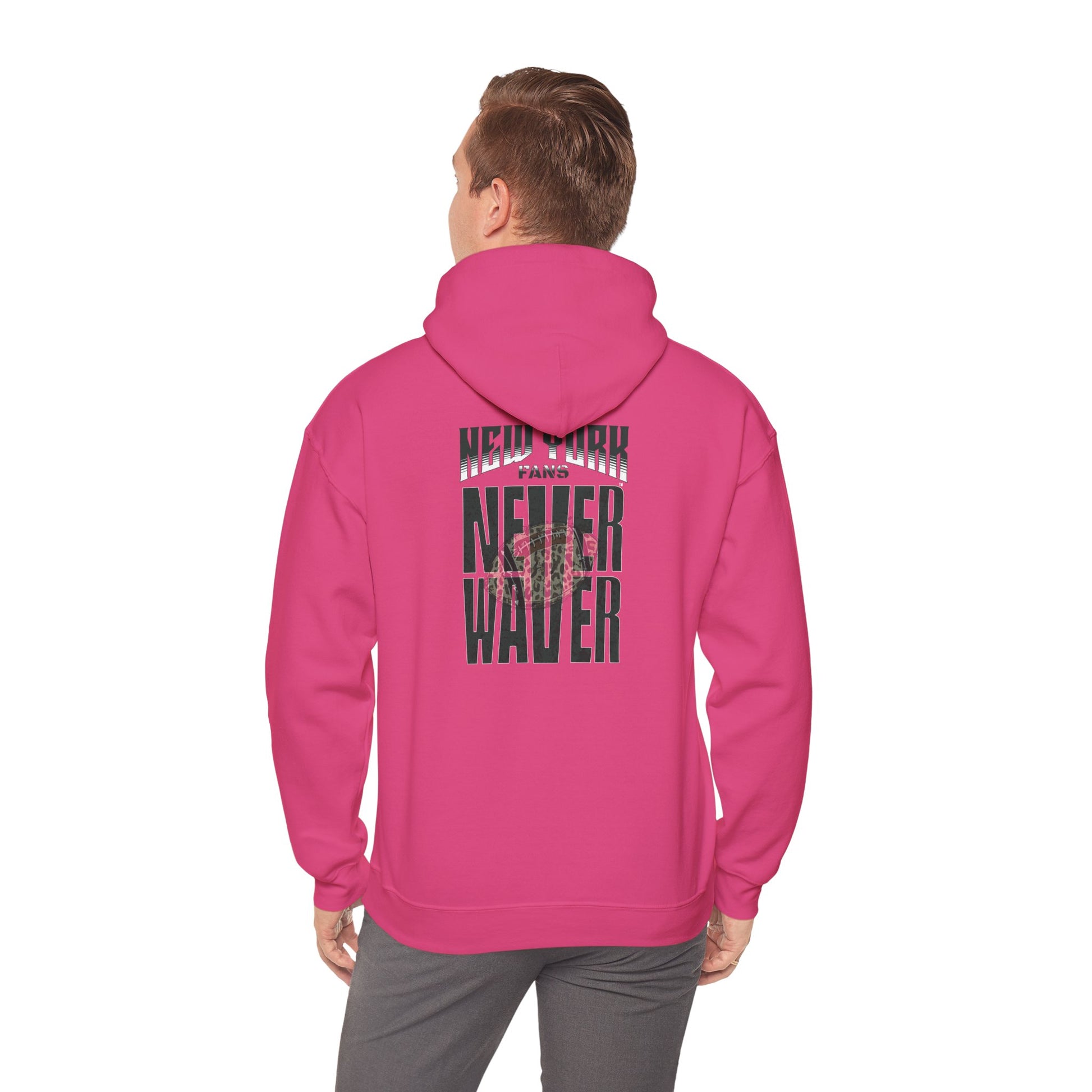 New York Fans Never Waver W Leopard Football Unisex Heavy Blend™ Hooded Sweatshirt - Never Waver