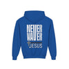 Youth Jesus Hoodie - "Never Waver” Jesus bold, eye-catching design that reflects a steadfast faith and confidence in Christ. " Sweatshirt for Young Jesus Lovers - Never Waver
