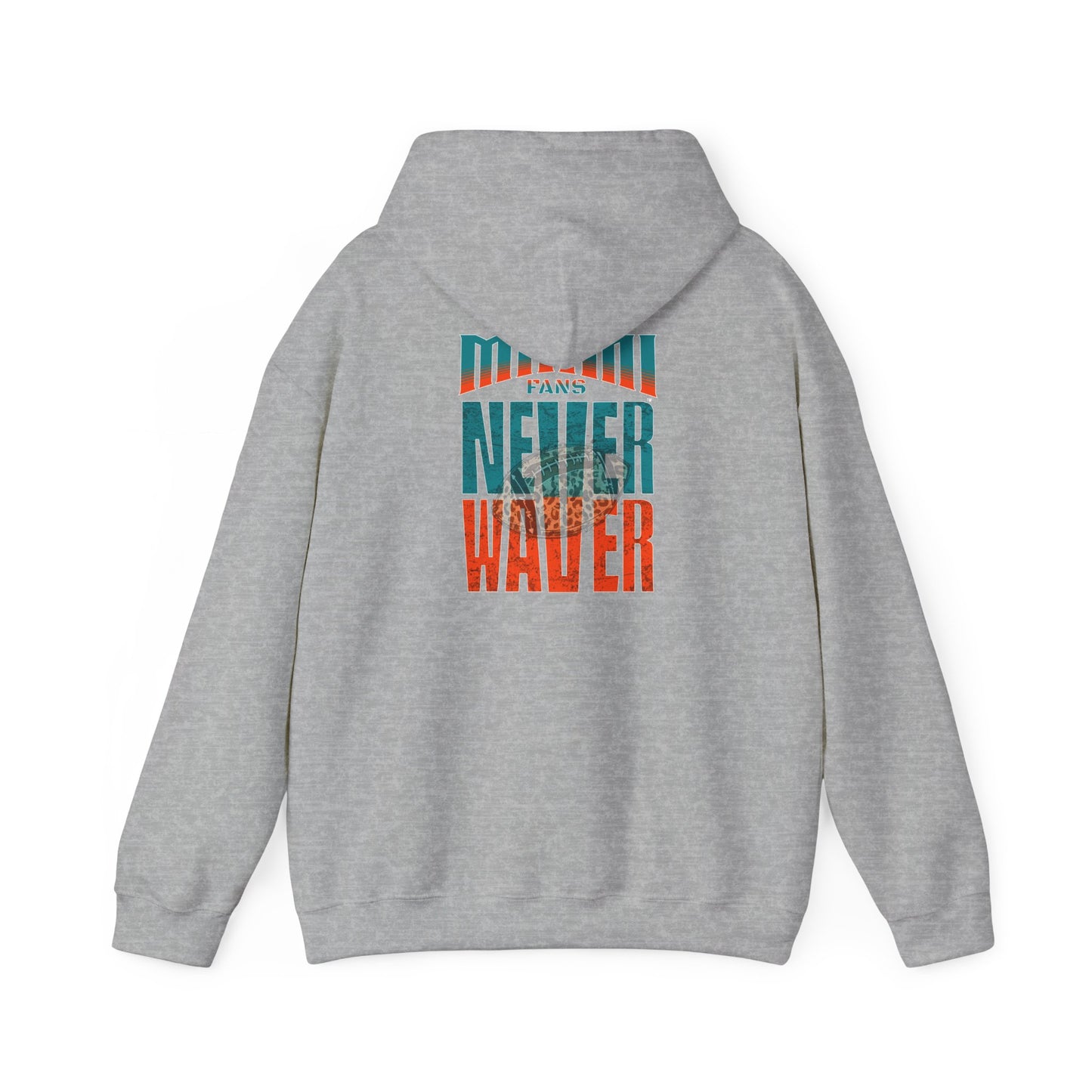 Unisex Heavy Blend™ Hooded Sweatshirt -Miami Fans  NEVER WAVER w Leopard Football | Cozy Streetwear for Every Day - Never Waver