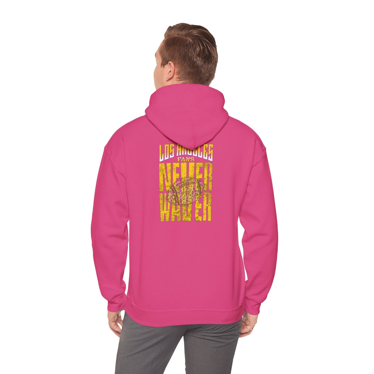 Los Angeles Fans Never Waver w Leopard Football Unisex Heavy Blend™ Hooded Sweatshirt - Cozy, Motivational Apparel for Everyday Wear