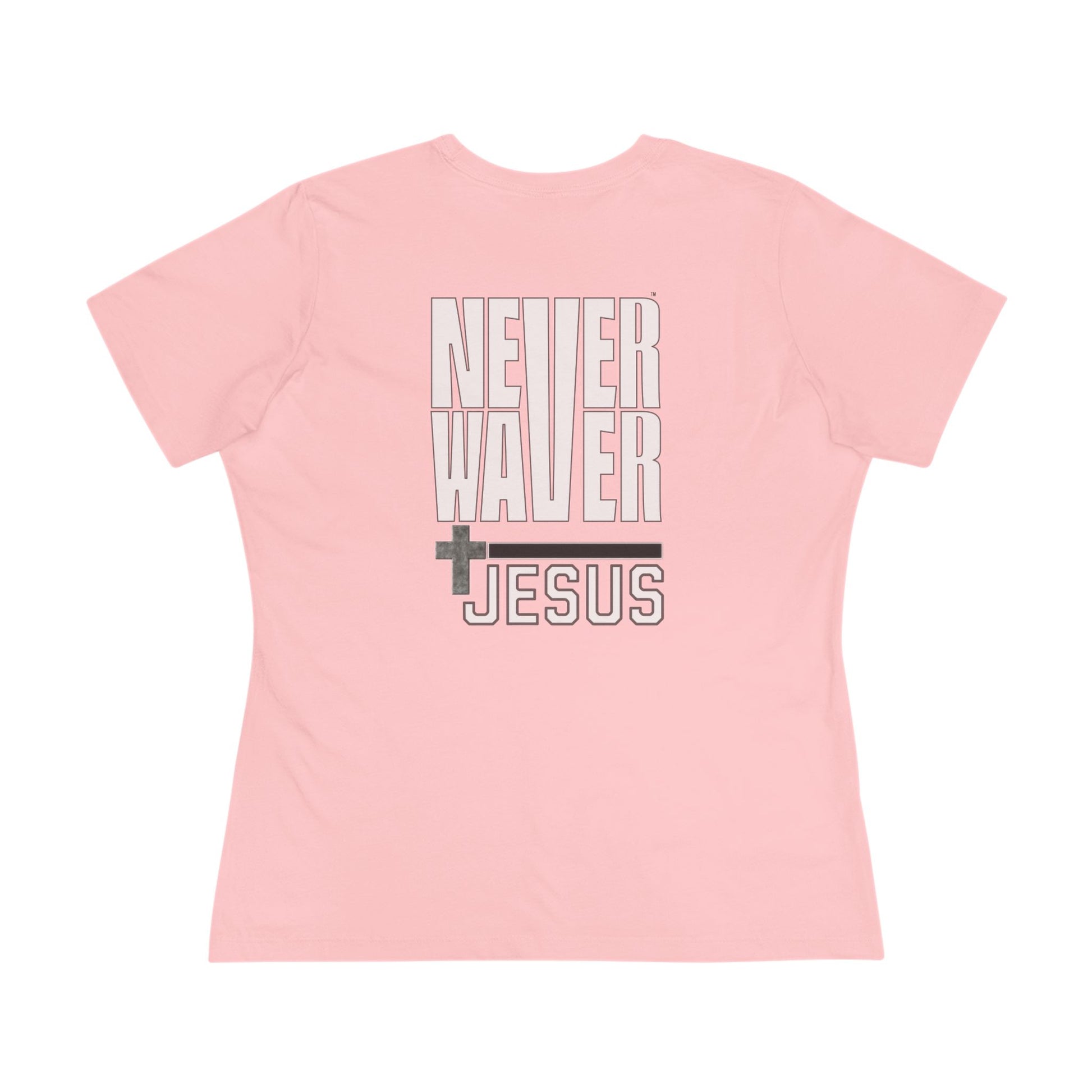 Never Waver” Jesus bold, eye-catching design that reflects a steadfast faith and confidence in Christ. Women's Cotton Tee - Never Waver