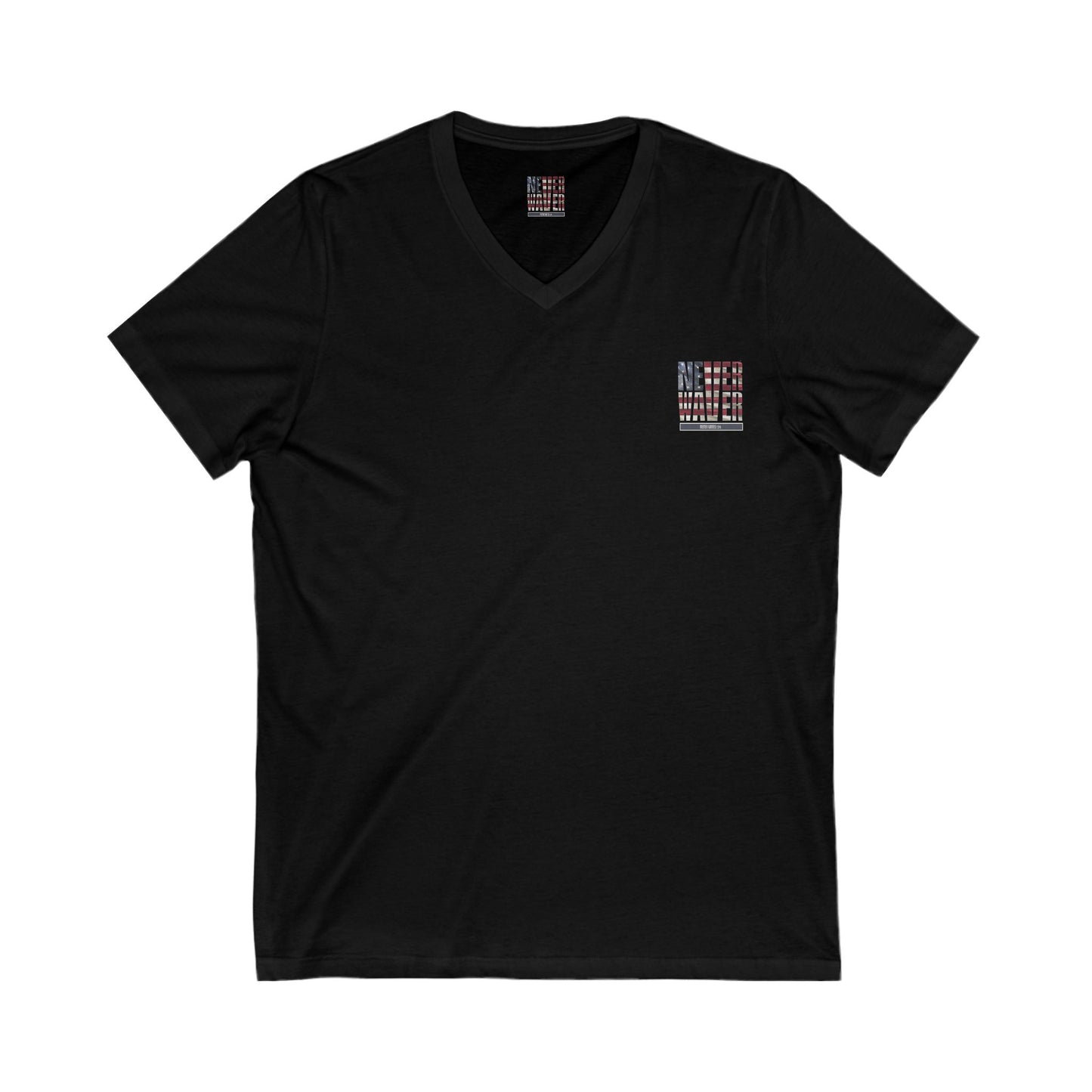 Unisex V-Neck Tee - 'America Never Wavers' Patriotic Shirt - Never Waver