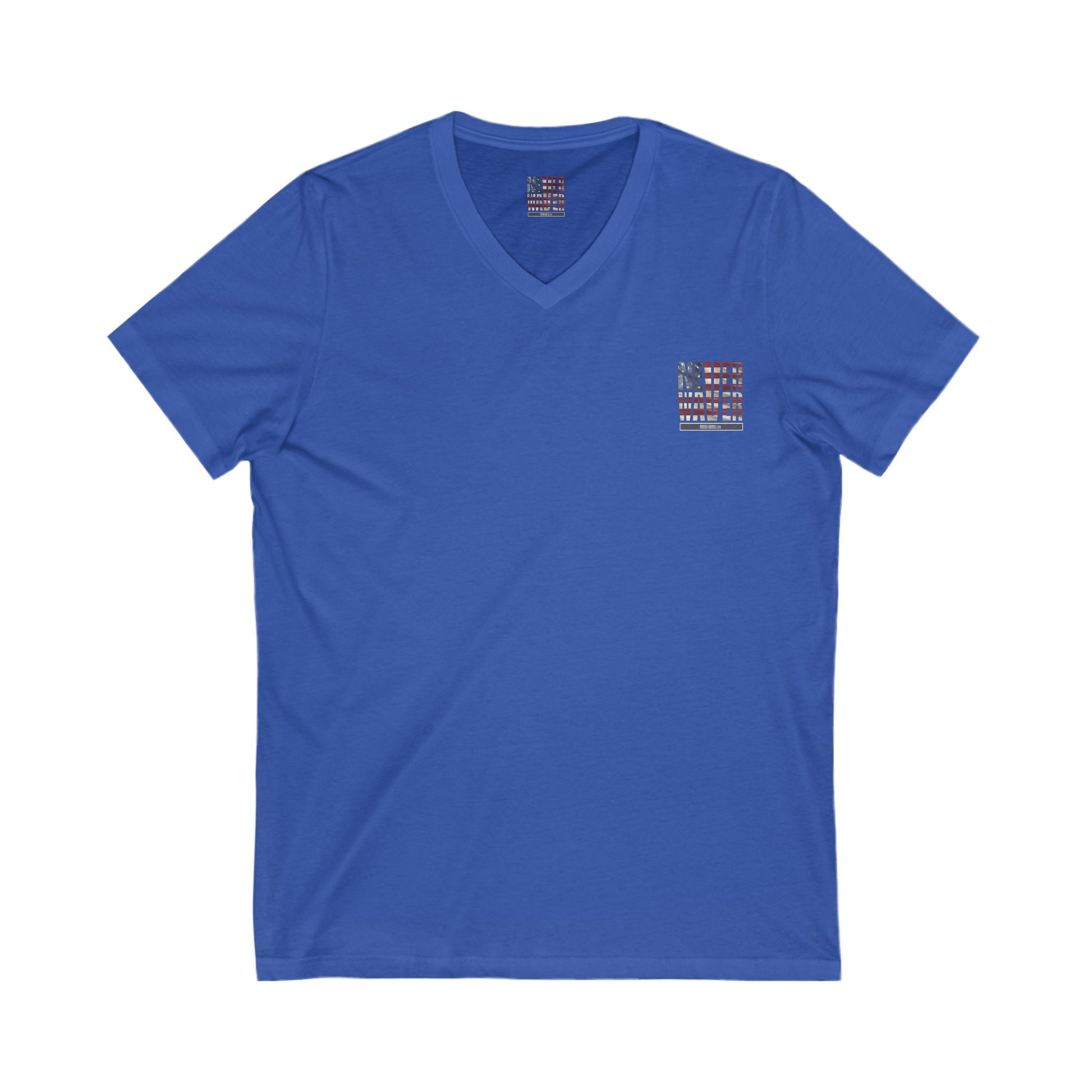 Unisex V-Neck Tee - 'America Never Wavers' Patriotic Shirt - Never Waver