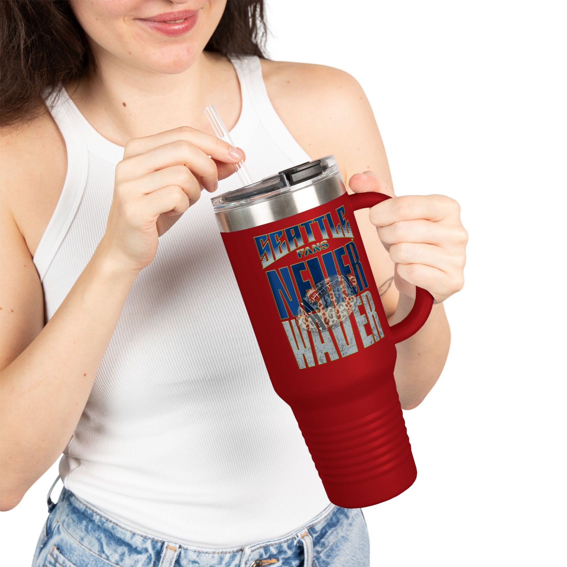 Seattle Fans Never Waver W-Leopard Football Insulated Travel Mug, 40oz - Never Waver