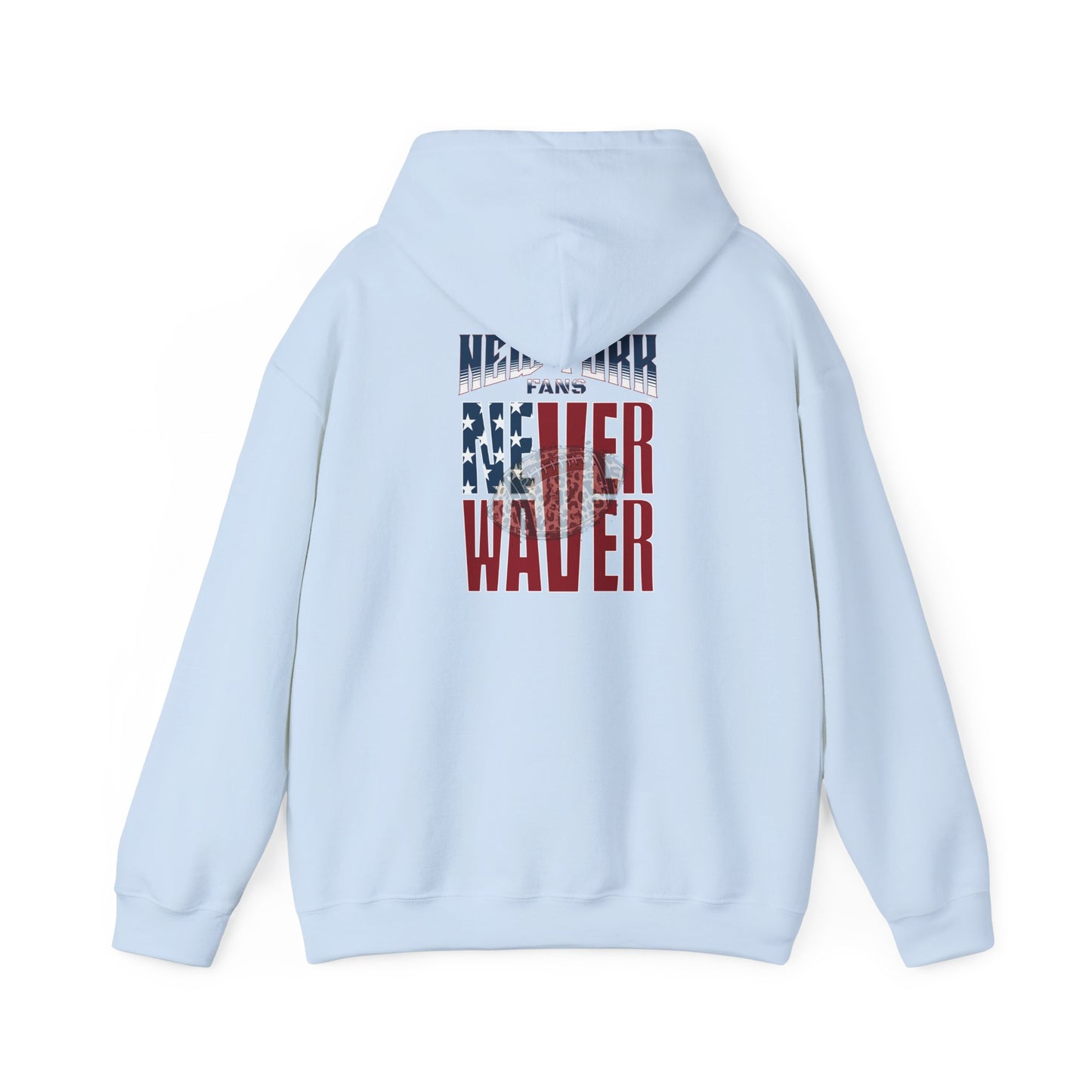 Unisex Heavy Blend™ Hooded Sweatshirt - 'New York Fans Never Waver W Leopard Football' American Pride Design - Never Waver