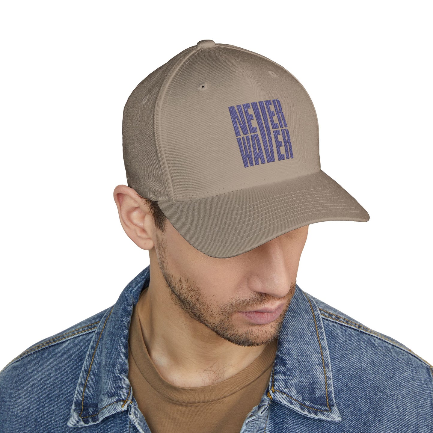 Never Waver Embroidered Cap - Motivational Closed-Back Hat