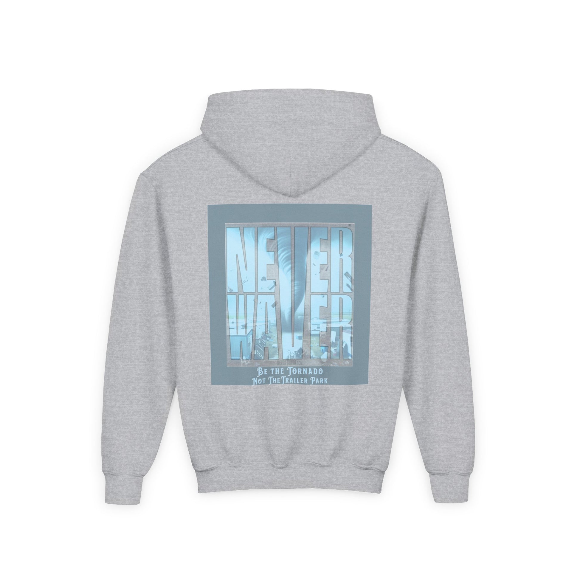 Youth Tornado-Themed Hooded Sweatshirt - "Never Walker" Design - Never Waver