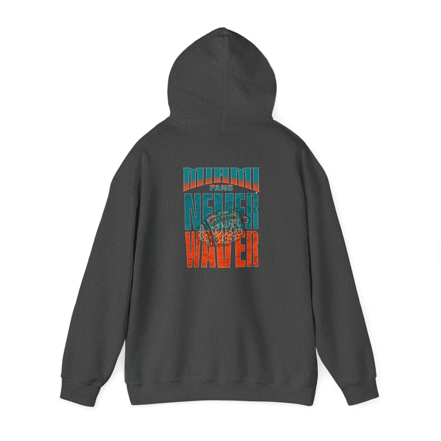 Unisex Heavy Blend™ Hooded Sweatshirt -Miami Fans  NEVER WAVER w Leopard Football | Cozy Streetwear for Every Day - Never Waver