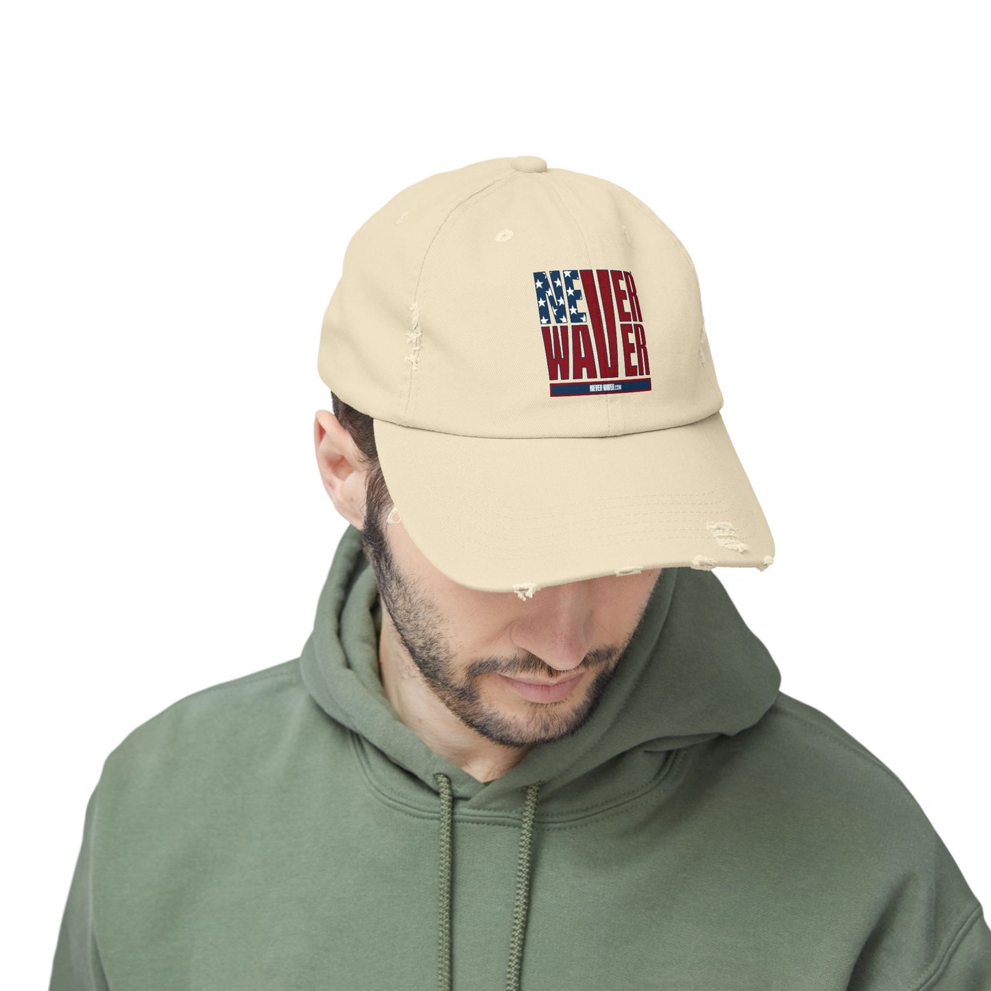 Unisex Distressed Cap - 'Never Waver' Casual Hat for Everyday Style Patriotic