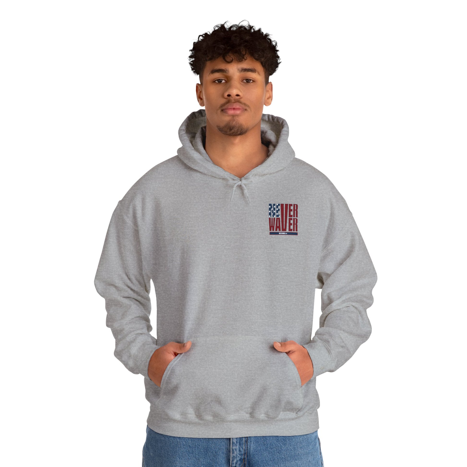 Unisex Heavy Blend™ Hooded Sweatshirt - Never Waver Crew with  American Flag Design - Never Waver