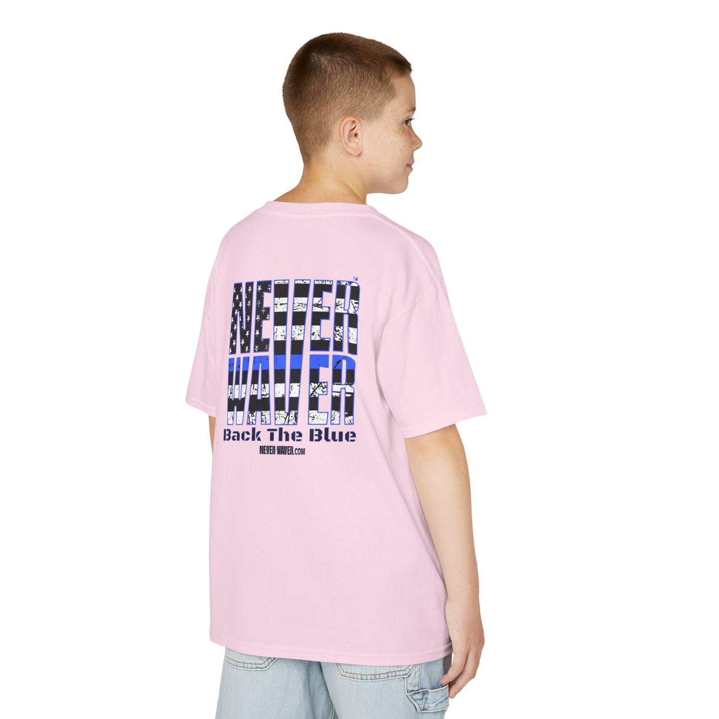 Never Waver Back The Blue  Kids Heavy Cotton™ Tee - Never Waver