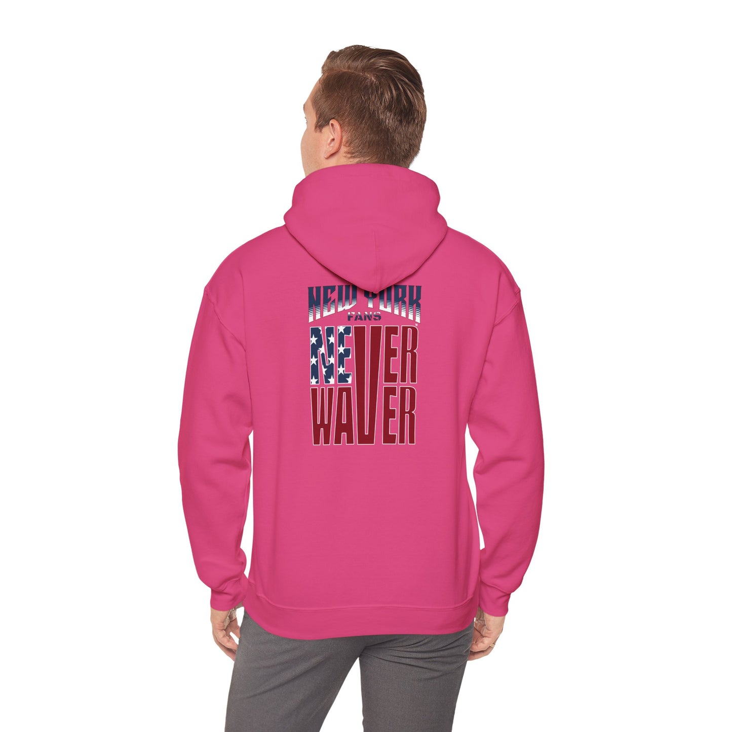 Unisex Heavy Blend™ Hoodie - 'New York Fans Never Waver' American Flag Design - Never Waver