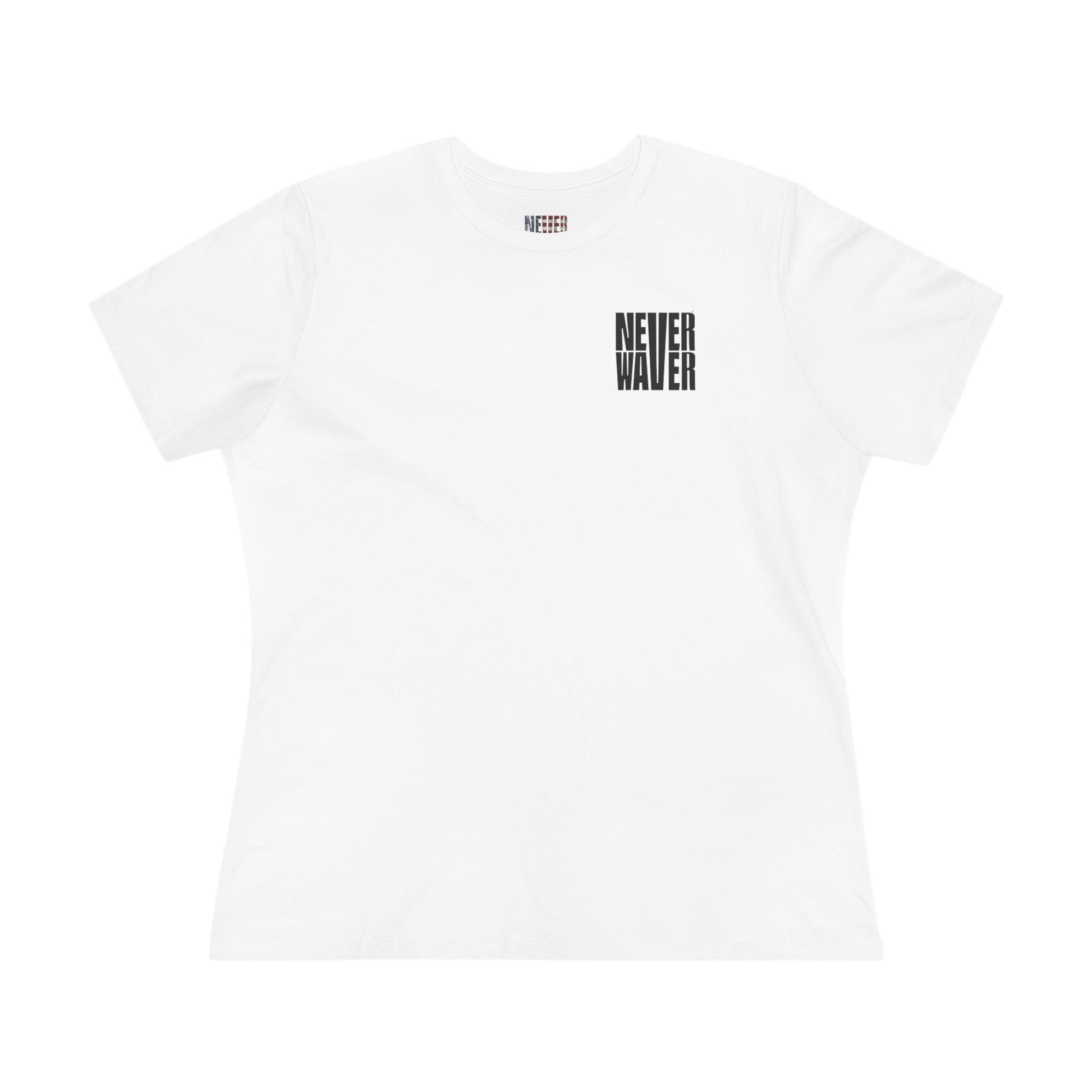 Never Waver” Jesus t-shirt might feature a bold, eye-catching design that reflects a steadfast faith and confidence in Christ.  Women's Cotton Tee - Never Waver