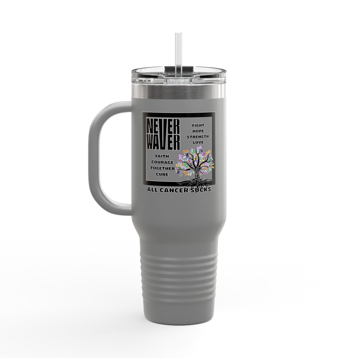 Insulated Travel Mug - Never Waver Tree of Cancer Ribbons, 40oz - Never Waver