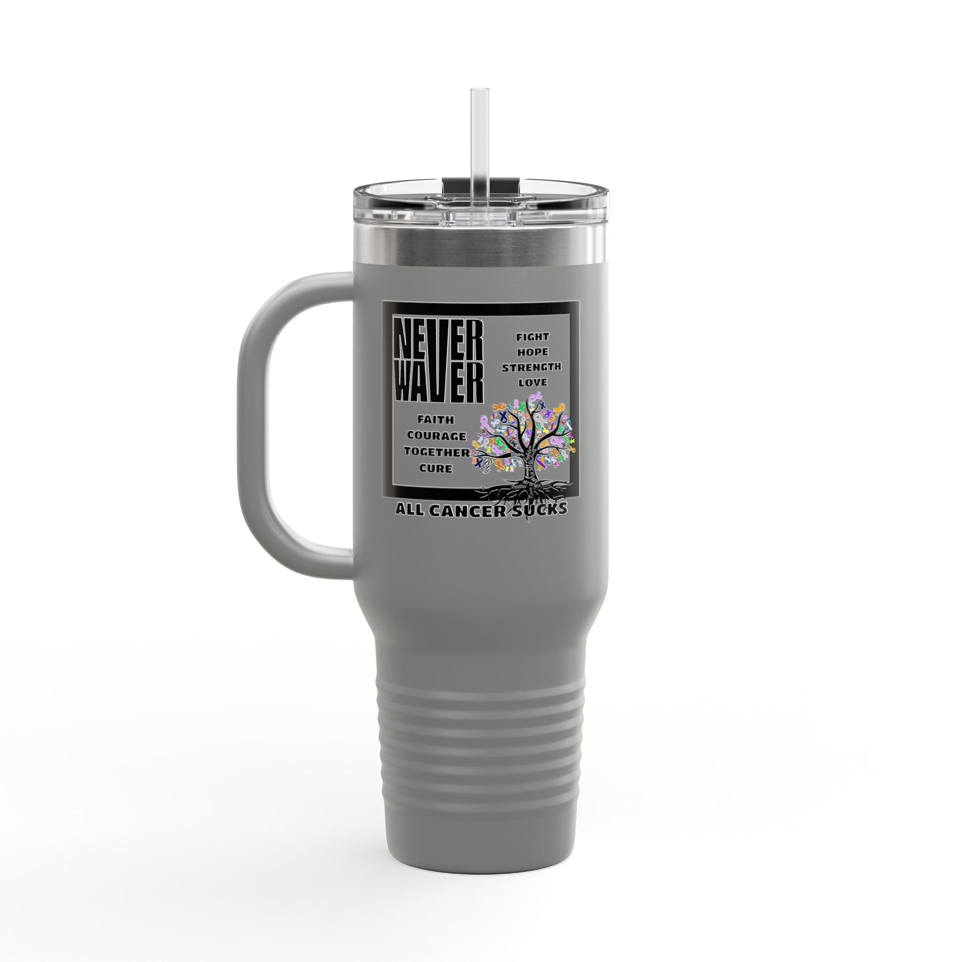 Insulated Travel Mug - Never Waver Tree of Cancer Ribbons, 40oz - Never Waver