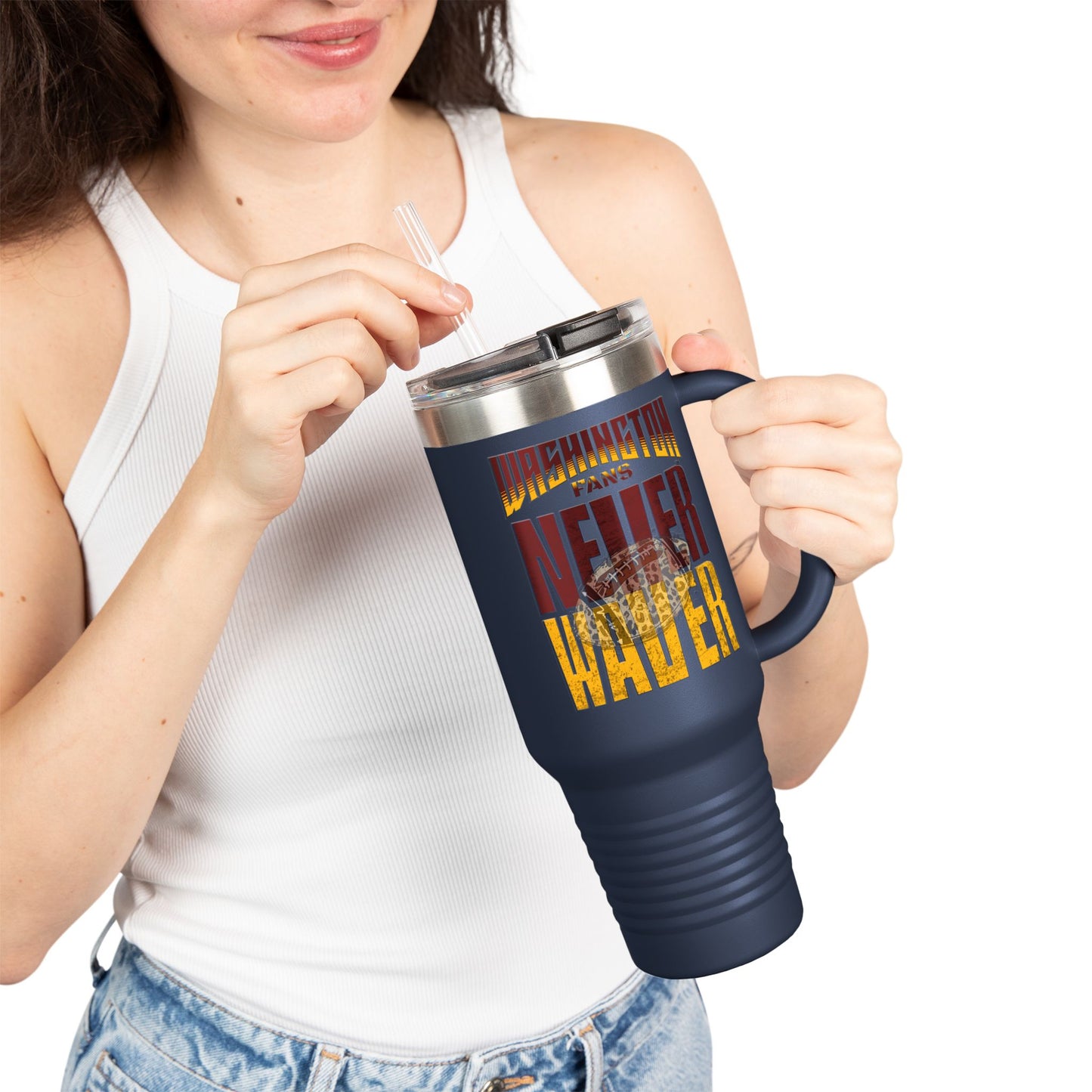 Washington Fans Never Waver W-Leopard Football Insulated Travel Mug, 40oz - Never Waver