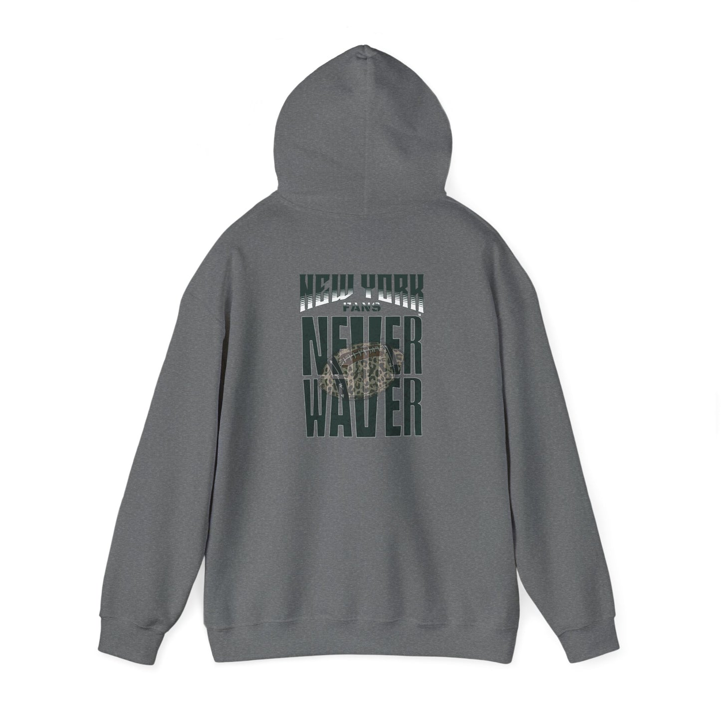 New York Fans Never Waver W Leopard Football Unisex Heavy Blend™ Hooded Sweatshirt - Never Waver
