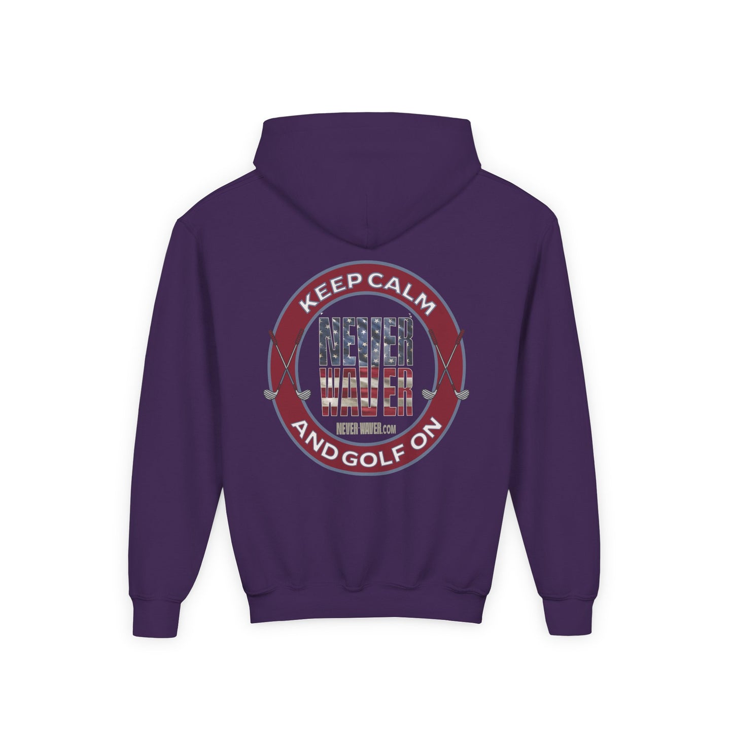 Youth Golf Hoodie - "Keep Calm Never Waver and Golf On" Sweatshirt for Young Golfers - Never Waver