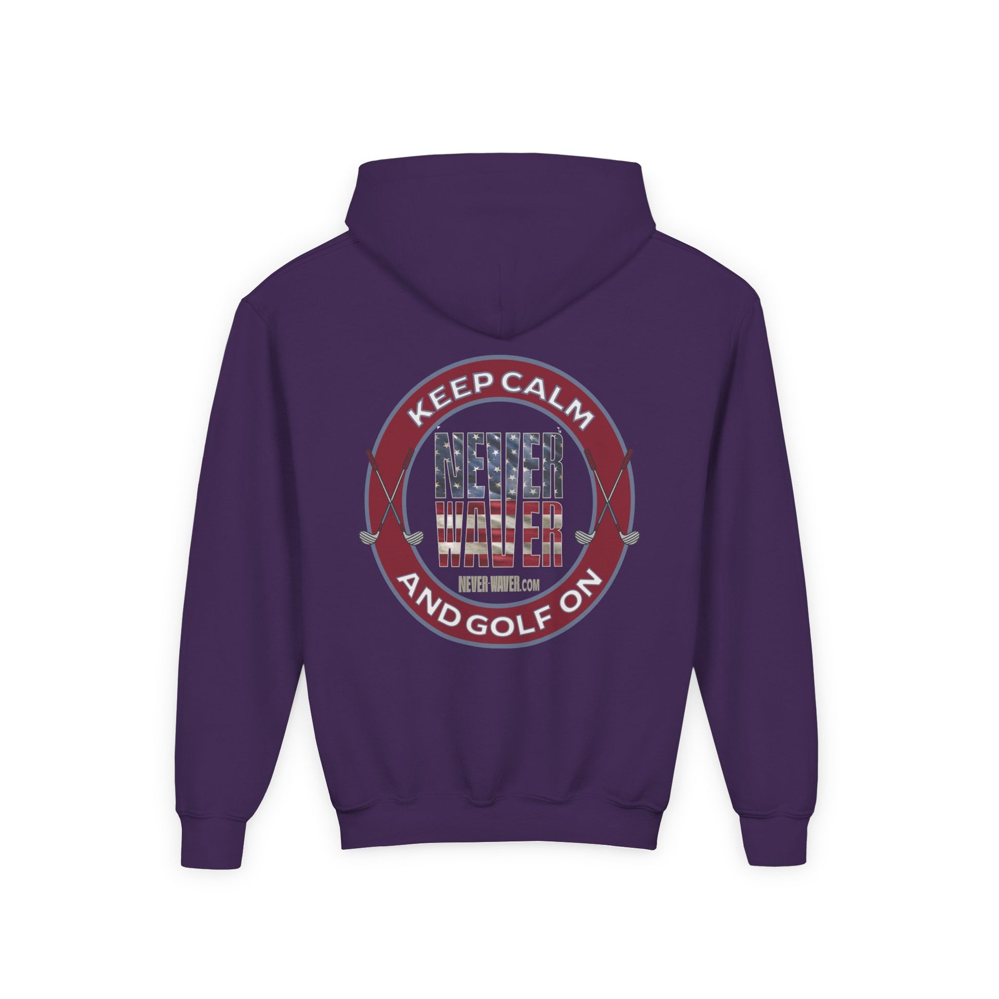 Youth Golf Hoodie - "Keep Calm Never Waver and Golf On" Sweatshirt for Young Golfers - Never Waver