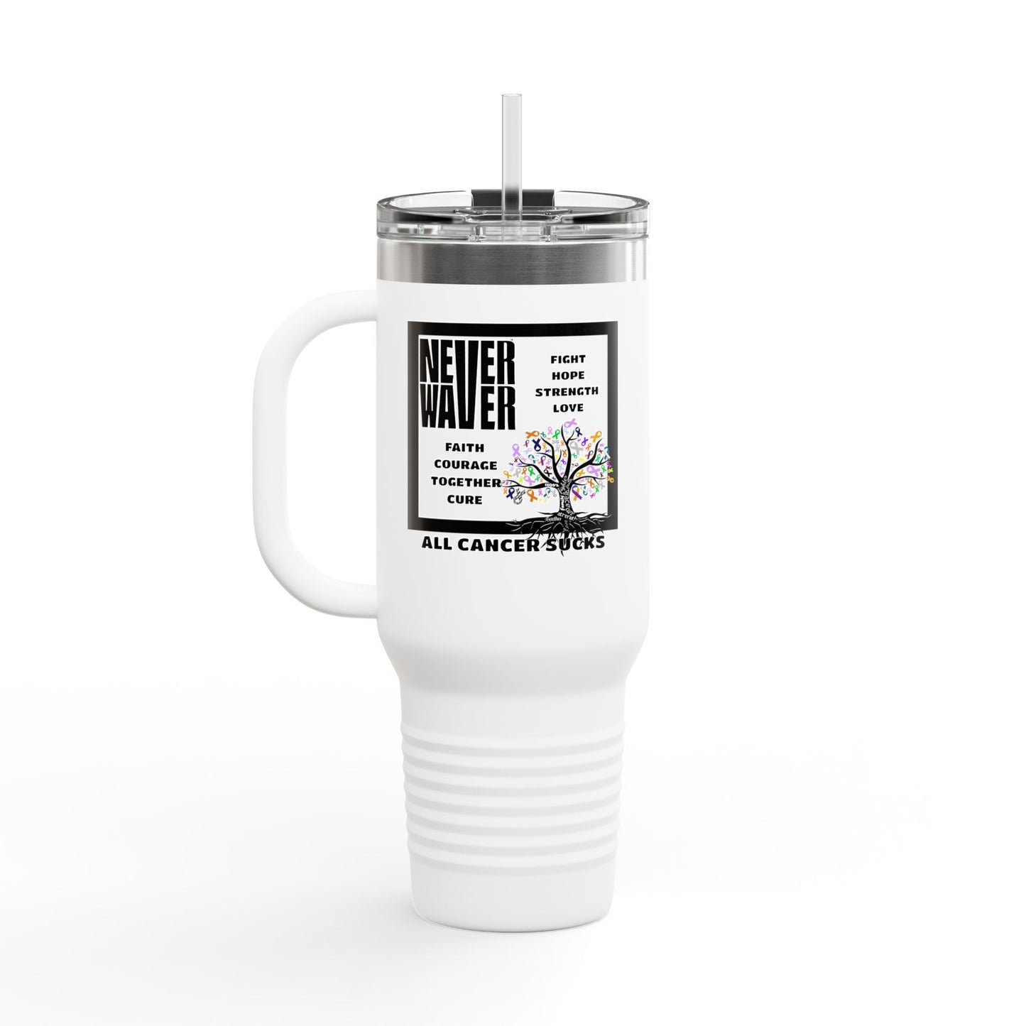 Insulated Travel Mug - Never Waver Tree of Cancer Ribbons, 40oz - Never Waver