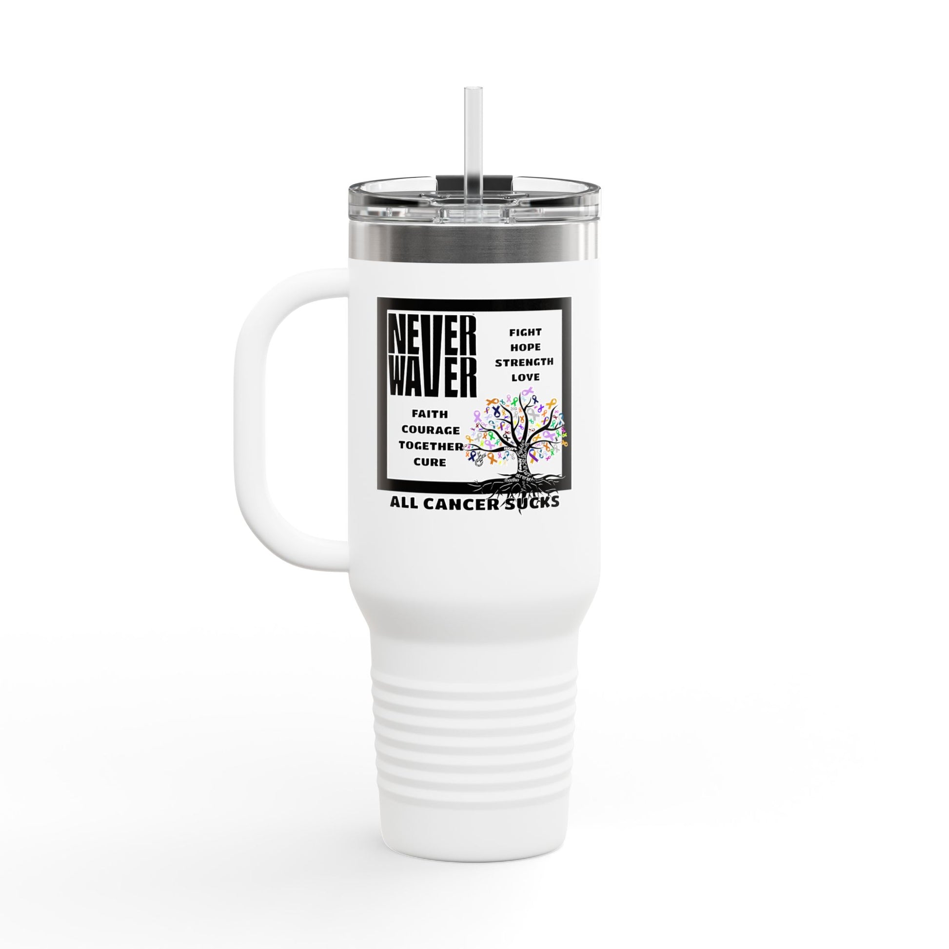 Insulated Travel Mug - Never Waver Tree of Cancer Ribbons, 40oz - Never Waver