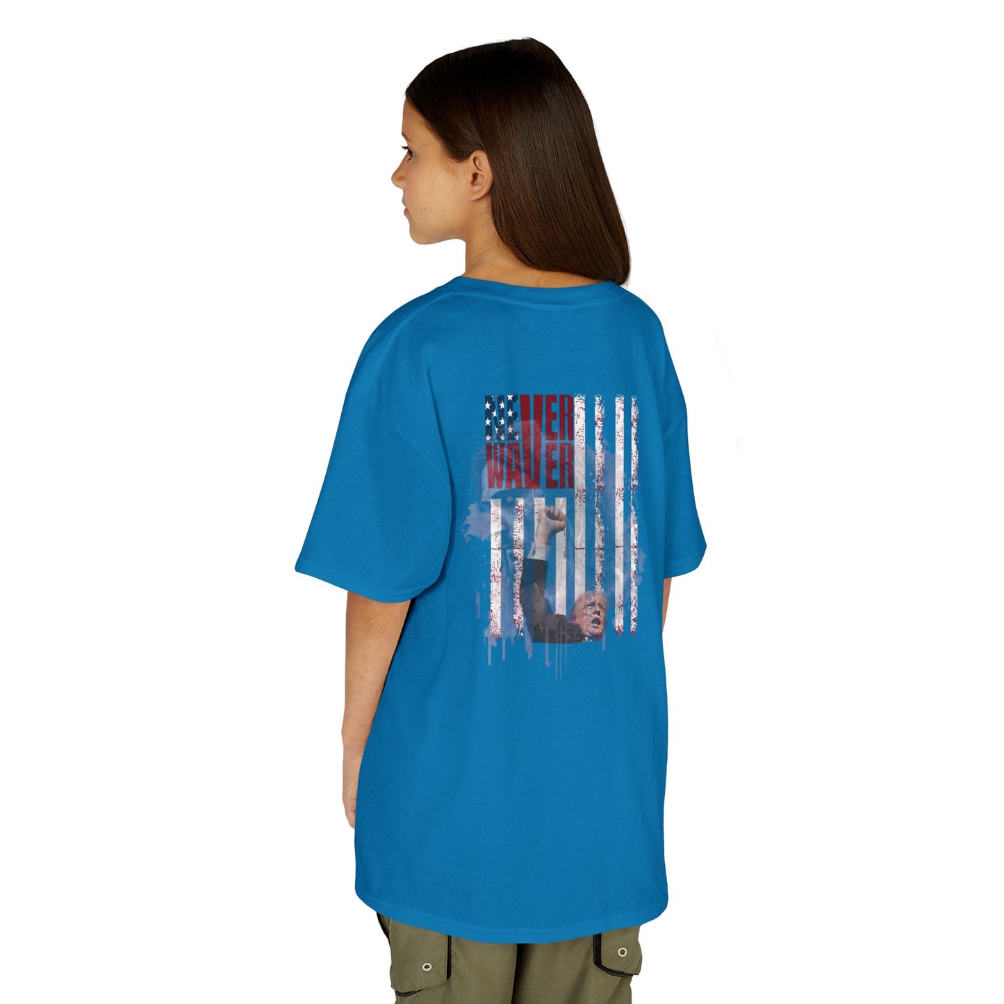Never Waver Trump Fist Pump W Jesus Protection Kids Heavy Cotton™ Tee - Never Waver