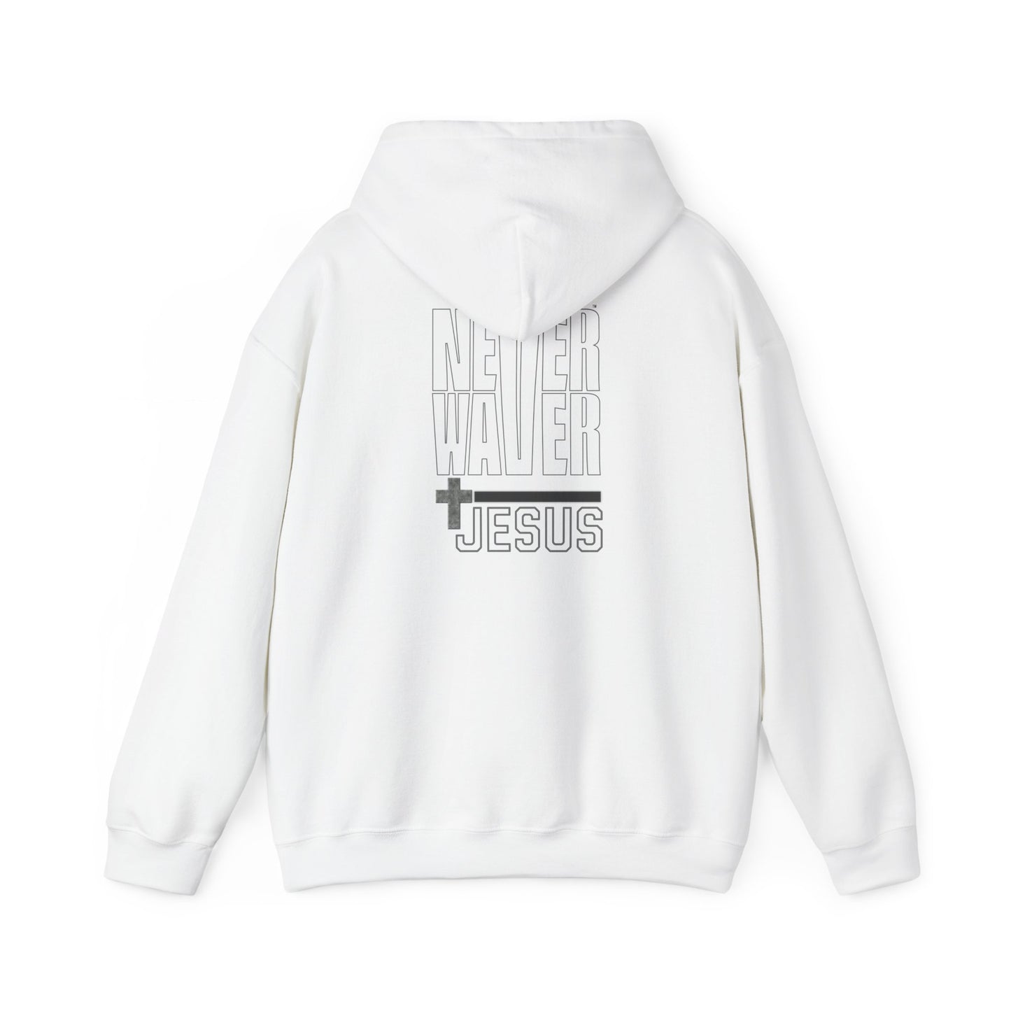 Never Waver” Jesus a bold, eye-catching design that reflects a steadfast faith and confidence in Christ. Hoodie - Unisex Heavy Blend™ Sweatshirt - Never Waver