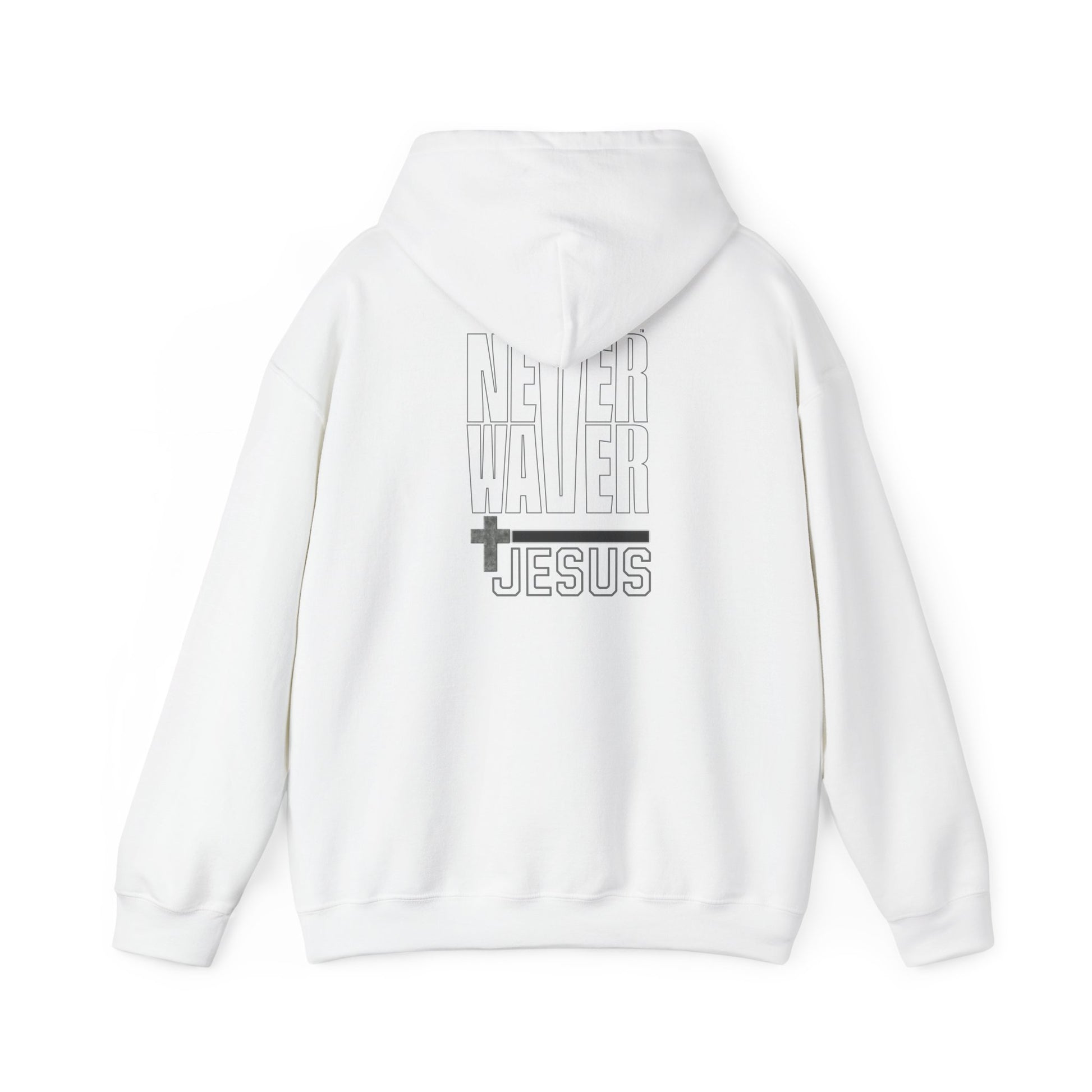 Never Waver” Jesus a bold, eye-catching design that reflects a steadfast faith and confidence in Christ. Hoodie - Unisex Heavy Blend™ Sweatshirt - Never Waver