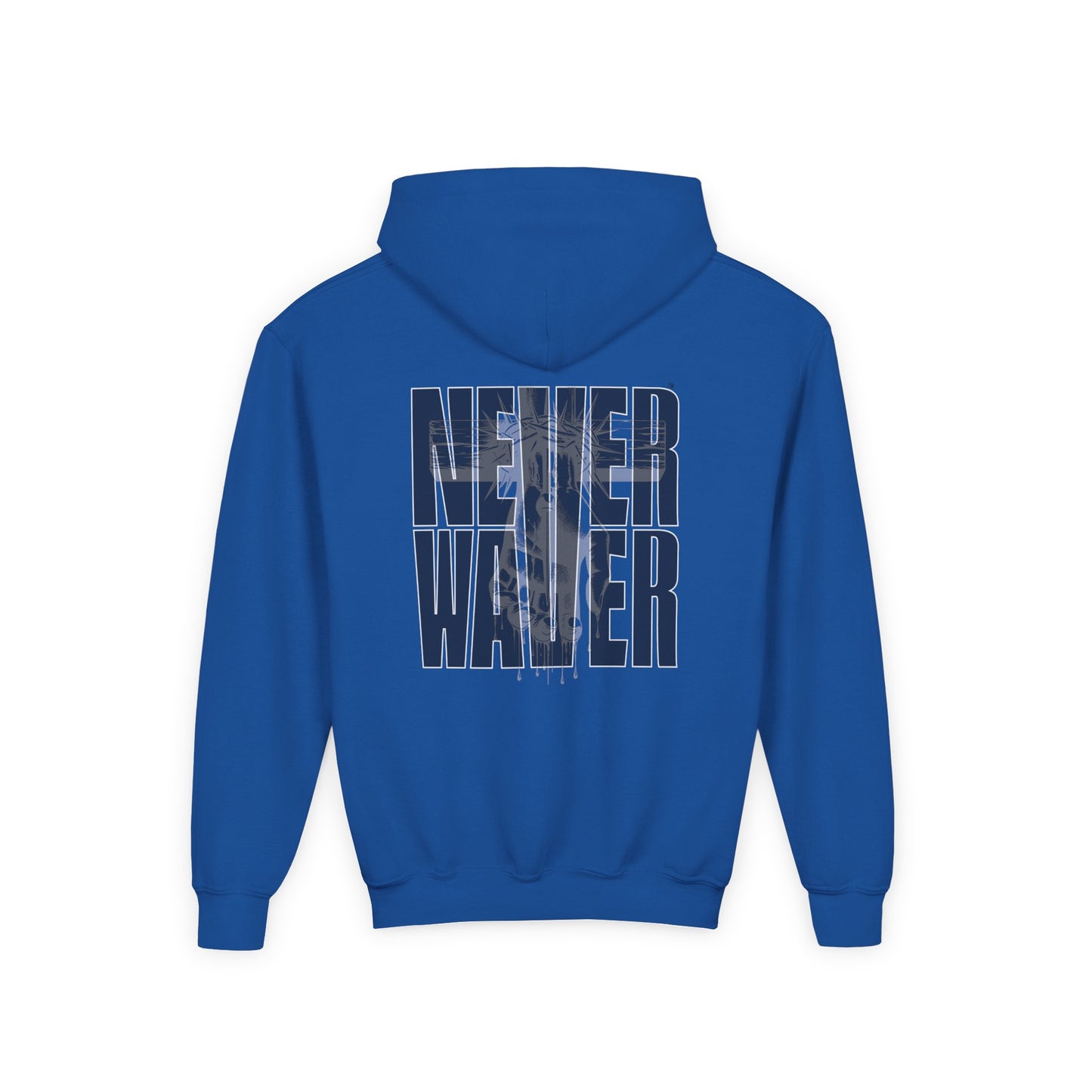 Hoodie - "Never Waver” Jesus a bold, eye-catching design that reflects a steadfast faith and confidence in Christ. " Sweatshirt for Young - Never Waver