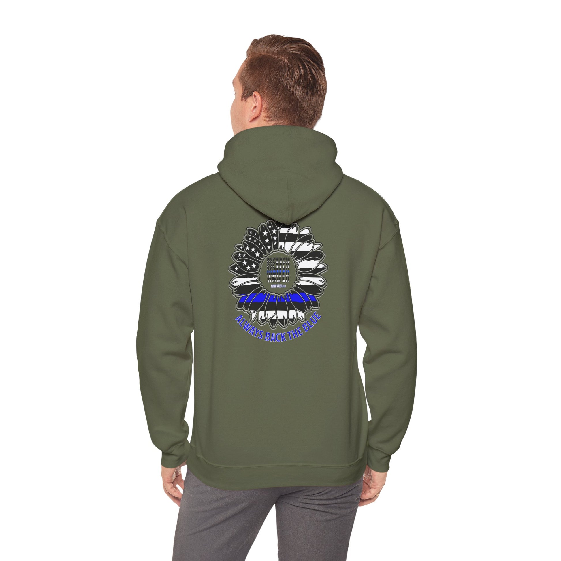 Never Waver Always Back the Blue Hooded Sweatshirt - Unisex Heavy Blend™ - Never Waver