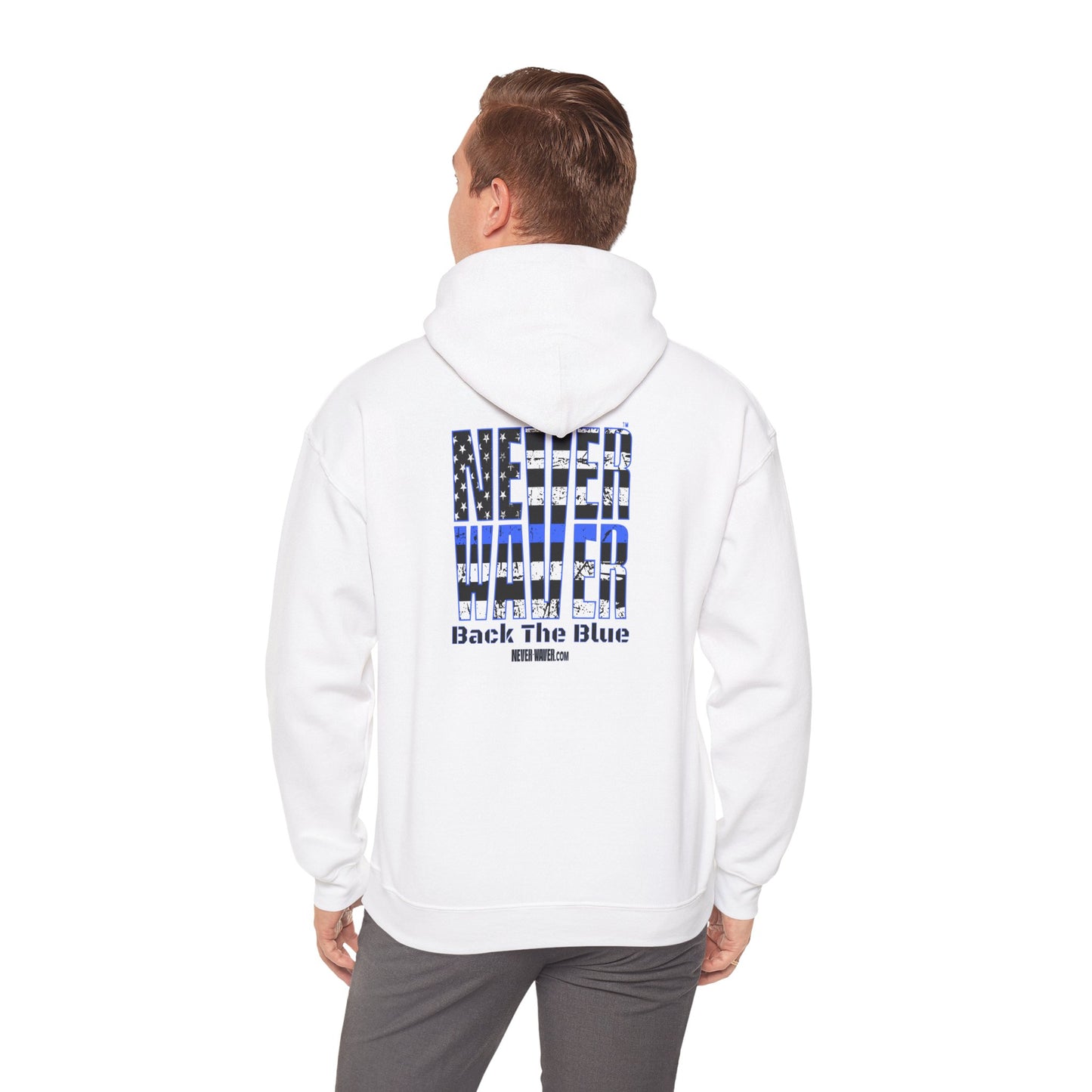 Never Waver Back The Blue Hoodie - Unisex Heavy Blend Sweatshirt - Never Waver