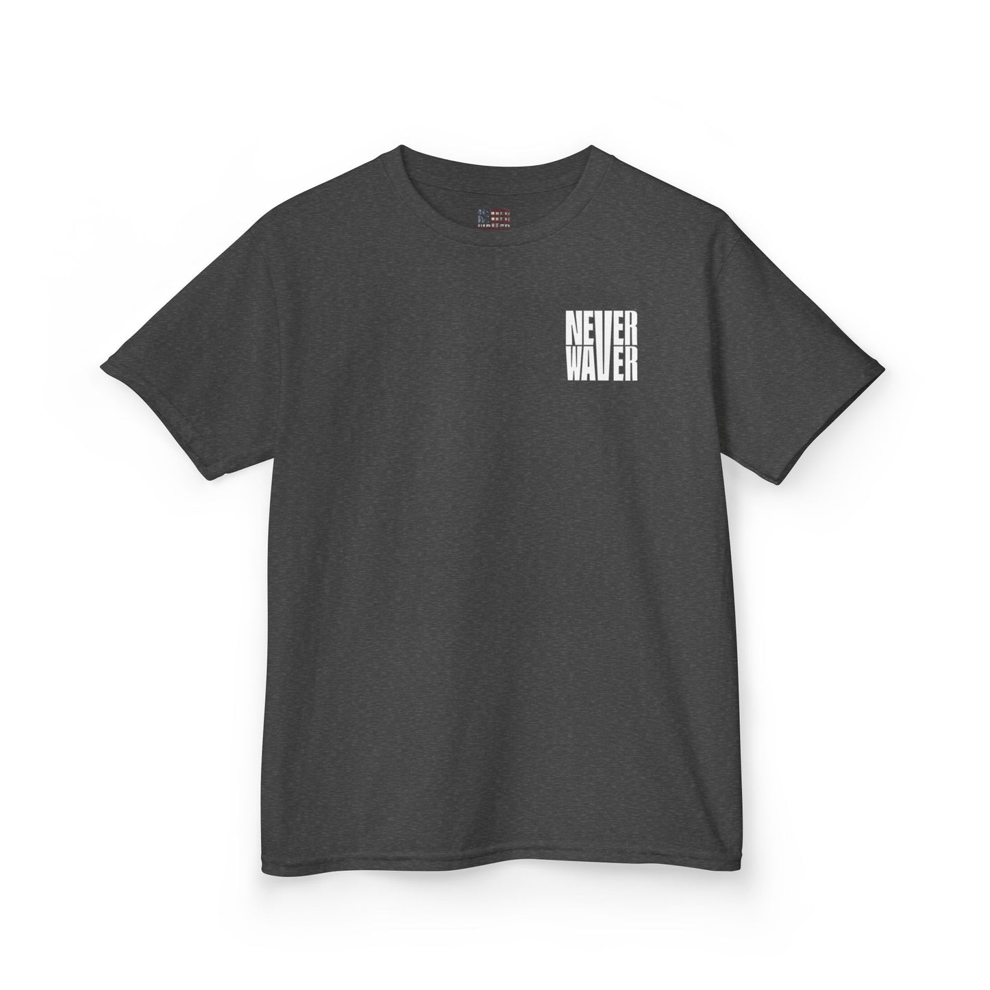 Kids Golf Tee -Never Waver” Jesus a bold, eye-catching design that reflects a steadfast faith and confidence in Christ. - Never Waver