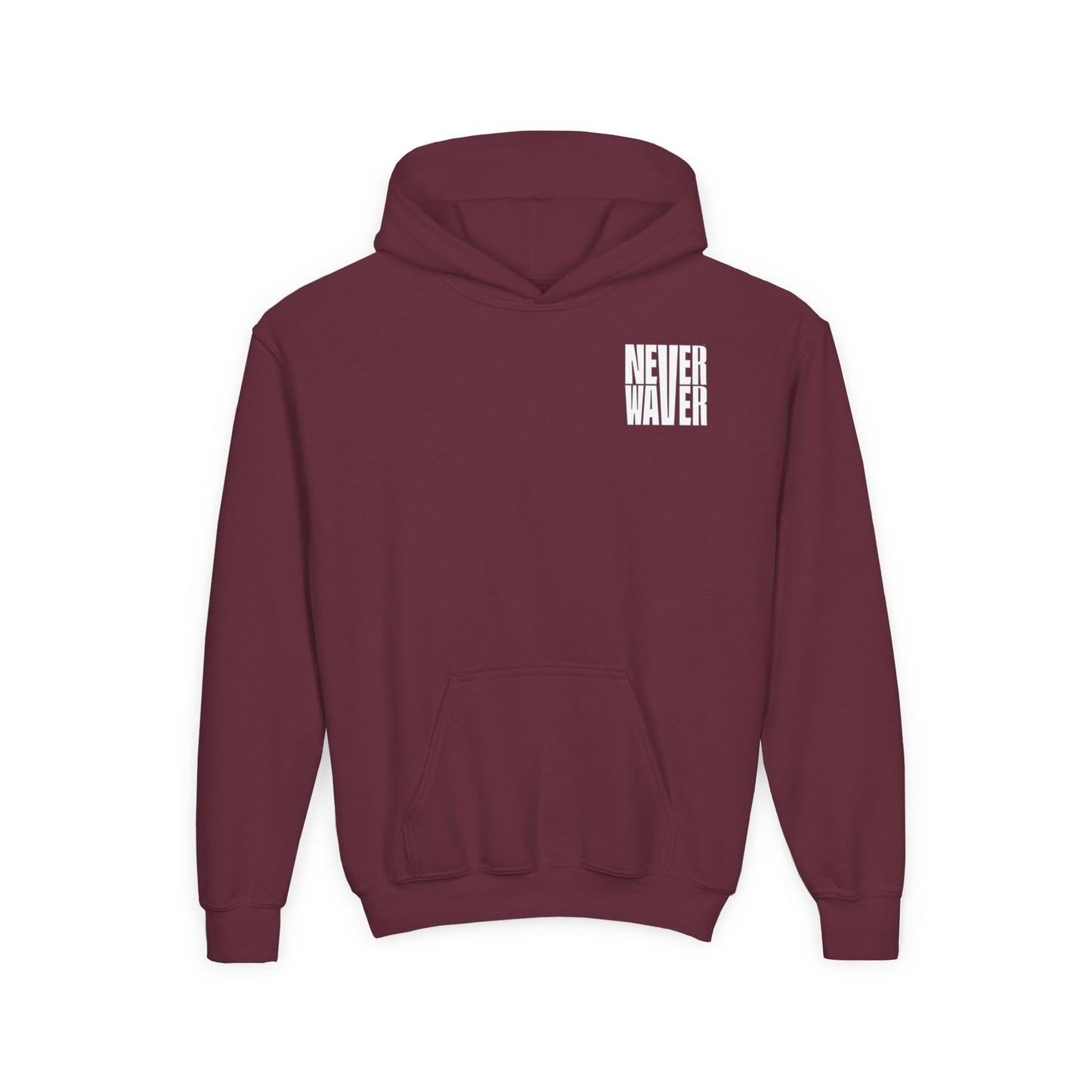 Youth Jesus Hoodie - "Never Waver” Jesus bold, eye-catching design that reflects a steadfast faith and confidence in Christ. " Sweatshirt for Young Jesus Lovers - Never Waver