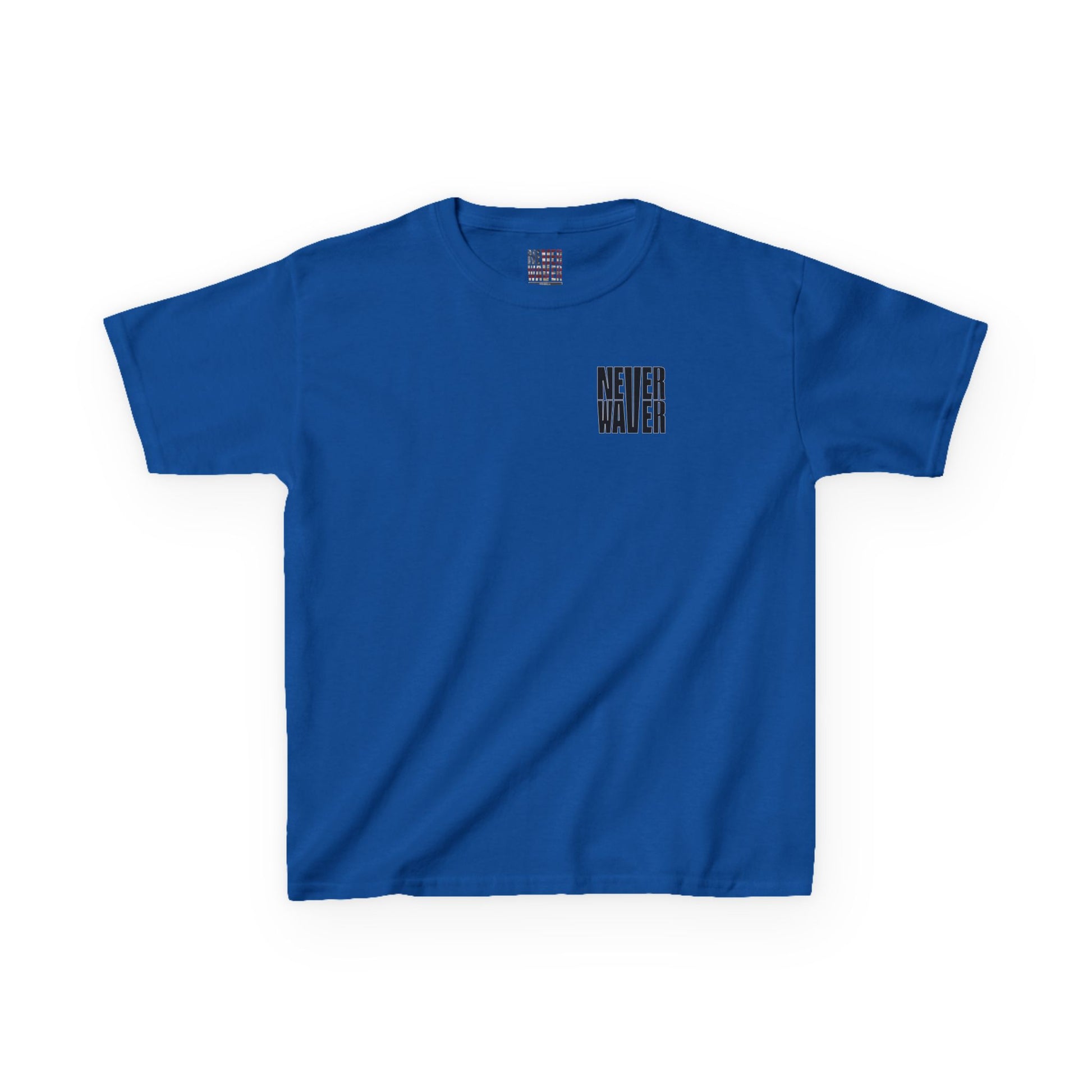 Kids Tee Never Waver” Jesus t-shirt might feature a bold, eye-catching design that reflects a steadfast faith and confidence in Christ.  - Never Waver