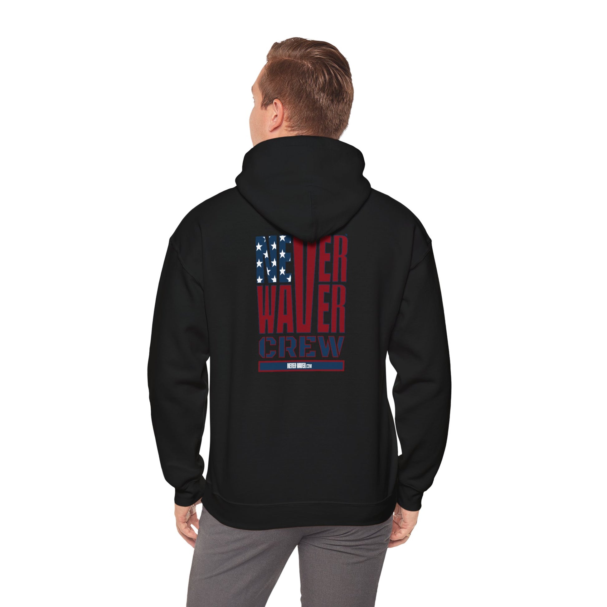Unisex Heavy Blend™ Hooded Sweatshirt - Never Waver Crew with  American Flag Design - Never Waver
