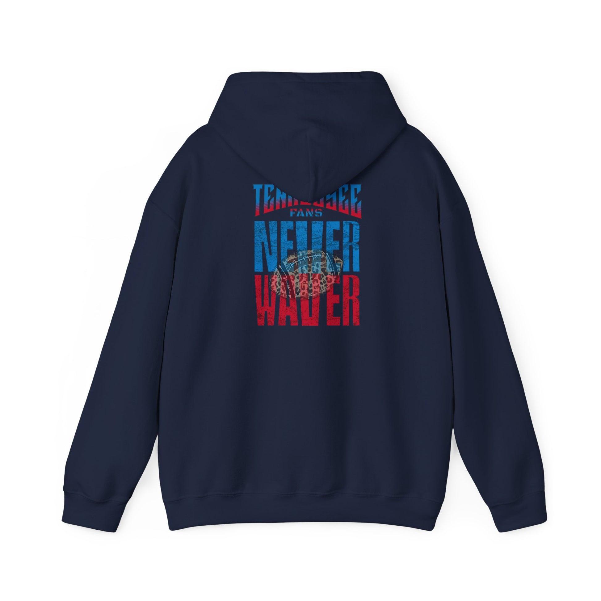 Unisex Heavy Blend™ Hooded Sweatshirt - 'Tennessee Fans Never Waver W Leopard Football' Casual Comfort for Team Fans - Never Waver