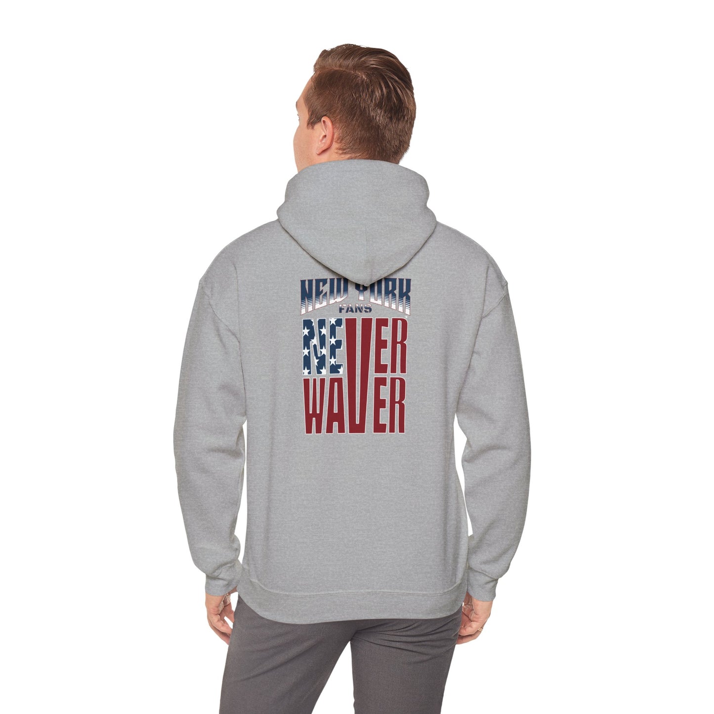 Unisex Heavy Blend™ Hoodie - 'New York Fans Never Waver' American Flag Design - Never Waver