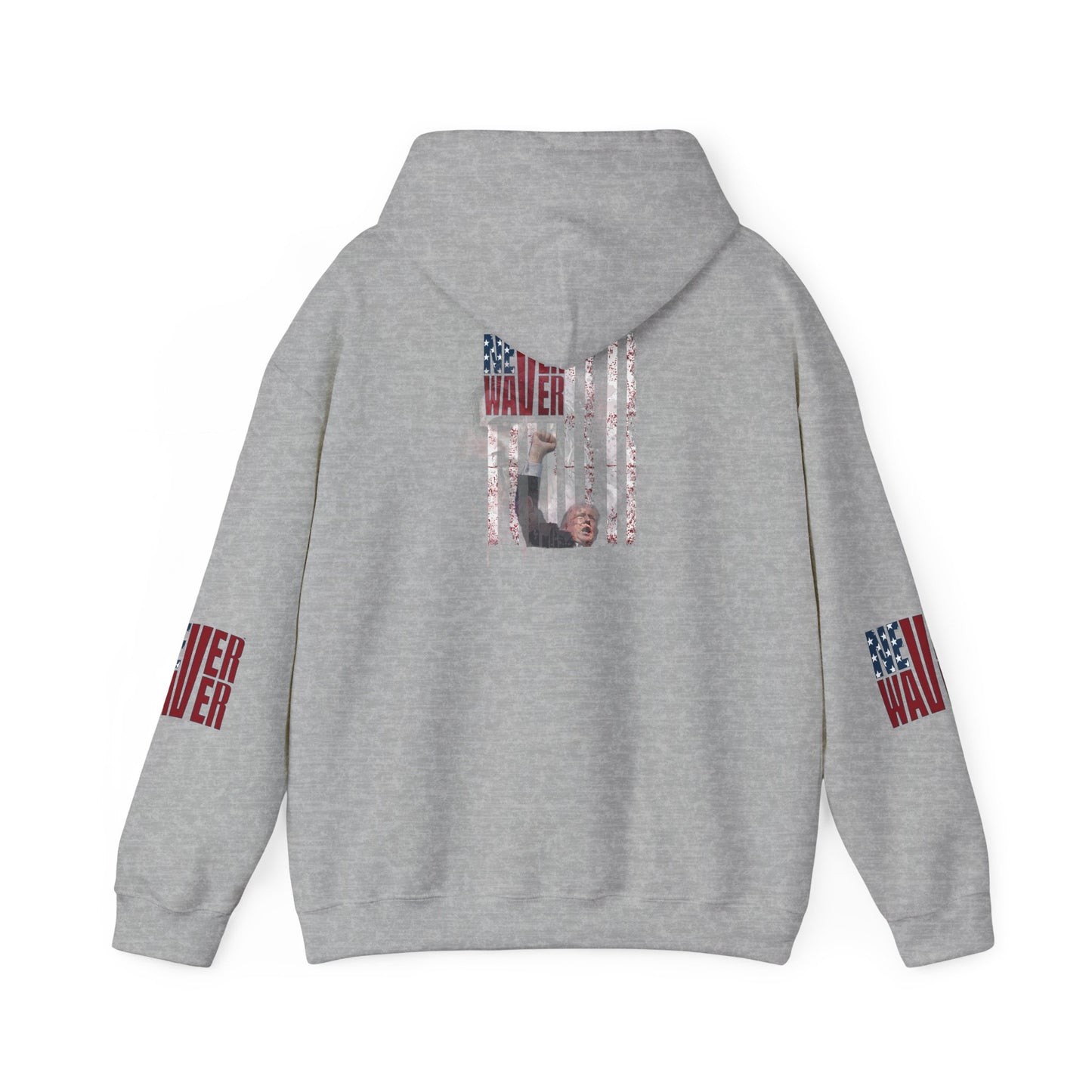 Unisex Heavy Blend™ Hooded Sweatshirt - Stylish Comfort with 'Never Waver Trump Fist Pump W Jesus  Protection' Design - Never Waver
