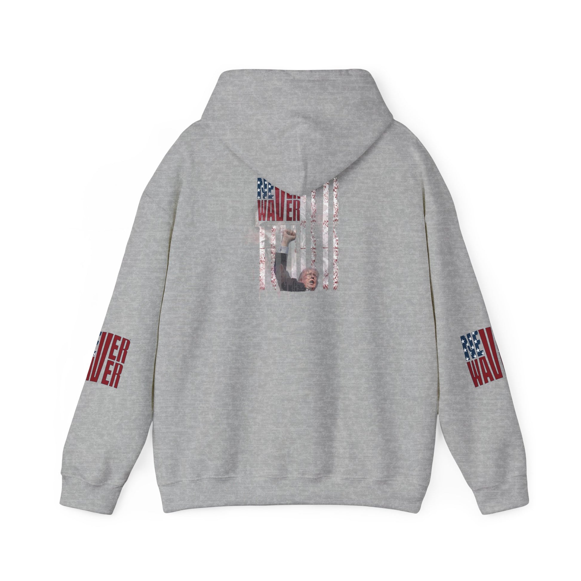 Unisex Heavy Blend™ Hooded Sweatshirt - Stylish Comfort with 'Never Waver Trump Fist Pump W Jesus  Protection' Design - Never Waver