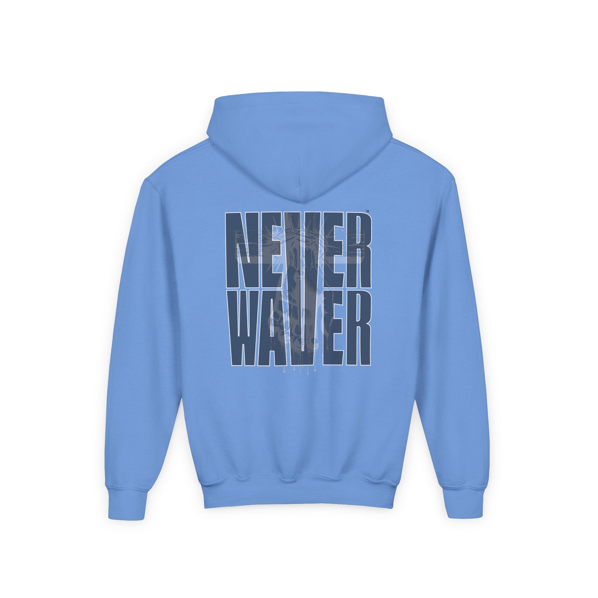 Hoodie - "Never Waver” Jesus a bold, eye-catching design that reflects a steadfast faith and confidence in Christ. " Sweatshirt for Young - Never Waver