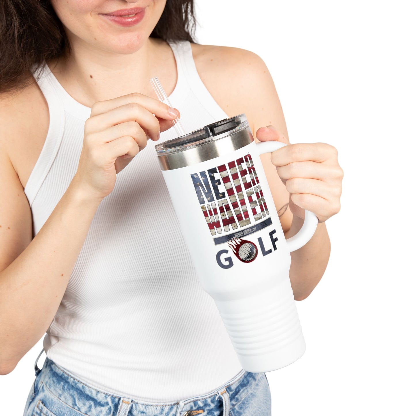 Insulated Travel Mug - "Never Waver Golf" - 40oz Sporty Drinkware - Never Waver
