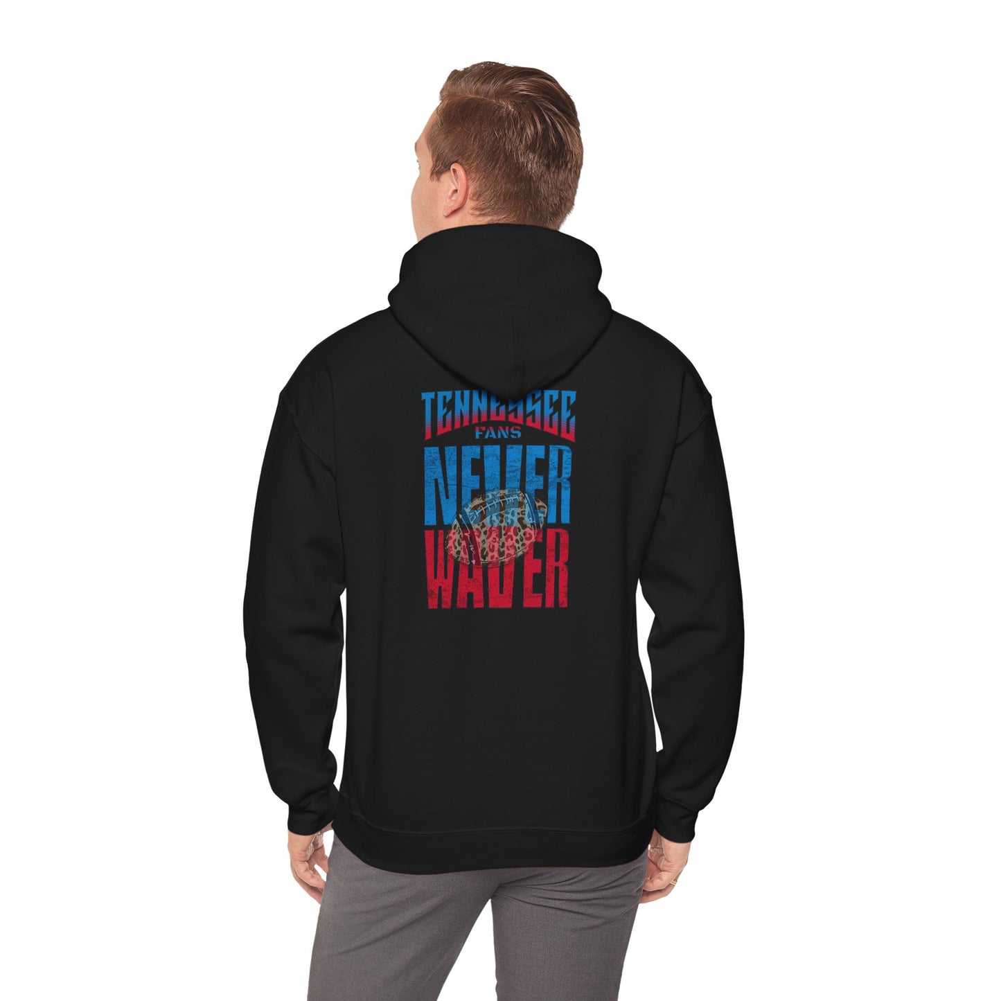 Unisex Heavy Blend™ Hooded Sweatshirt - 'Tennessee Fans Never Waver W Leopard Football' Casual Comfort for Team Fans - Never Waver
