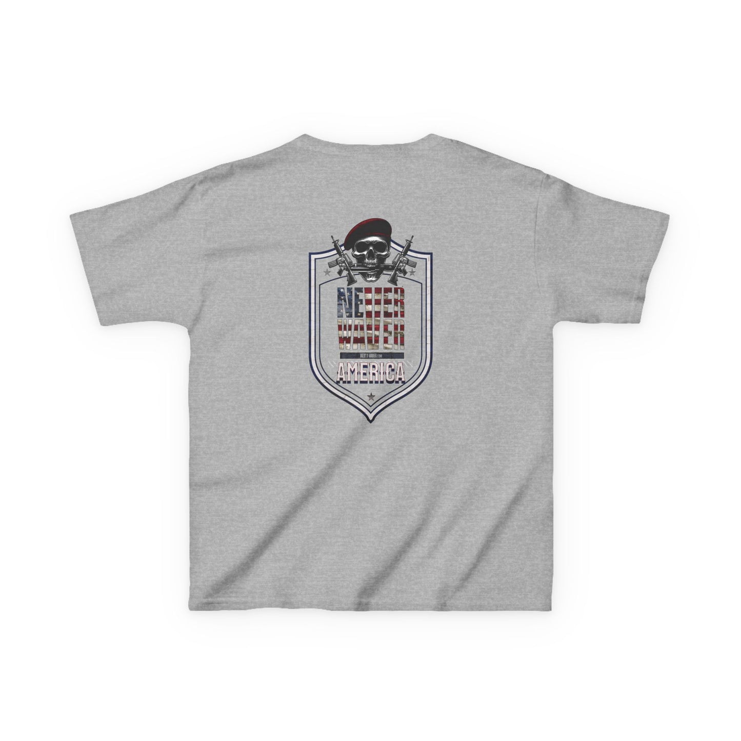 Patriotic Kids Heavy Cotton Tee - 'America Never Waver' USA Graphic Tee - Never Waver