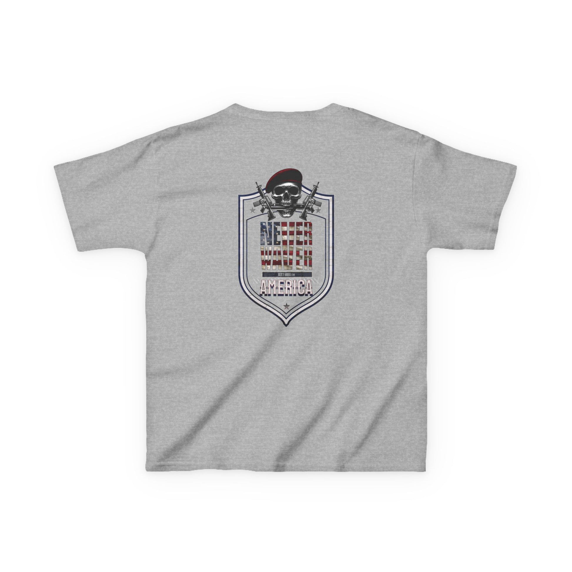 Patriotic Kids Heavy Cotton Tee - 'America Never Waver' USA Graphic Tee - Never Waver