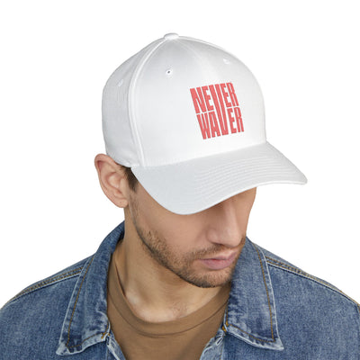 Stylish Embroidered Cap - "NEVER WAVER" Red Baseball Hat