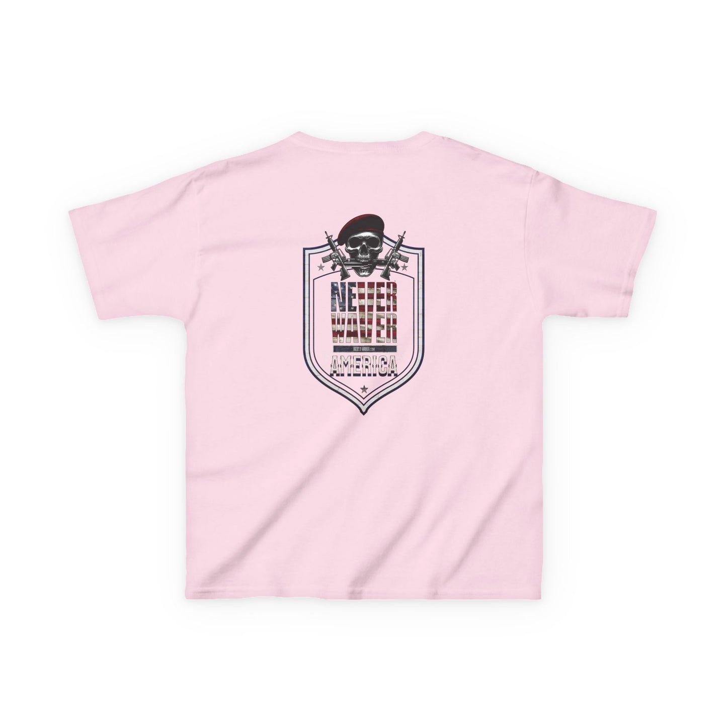 Patriotic Kids Heavy Cotton Tee - 'America Never Waver' USA Graphic Tee - Never Waver