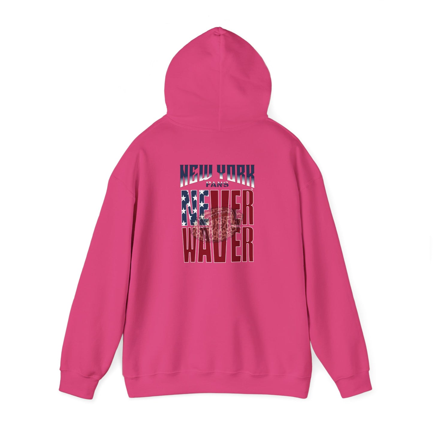 Unisex Heavy Blend™ Hooded Sweatshirt - 'New York Fans Never Waver W Leopard Football' American Pride Design - Never Waver
